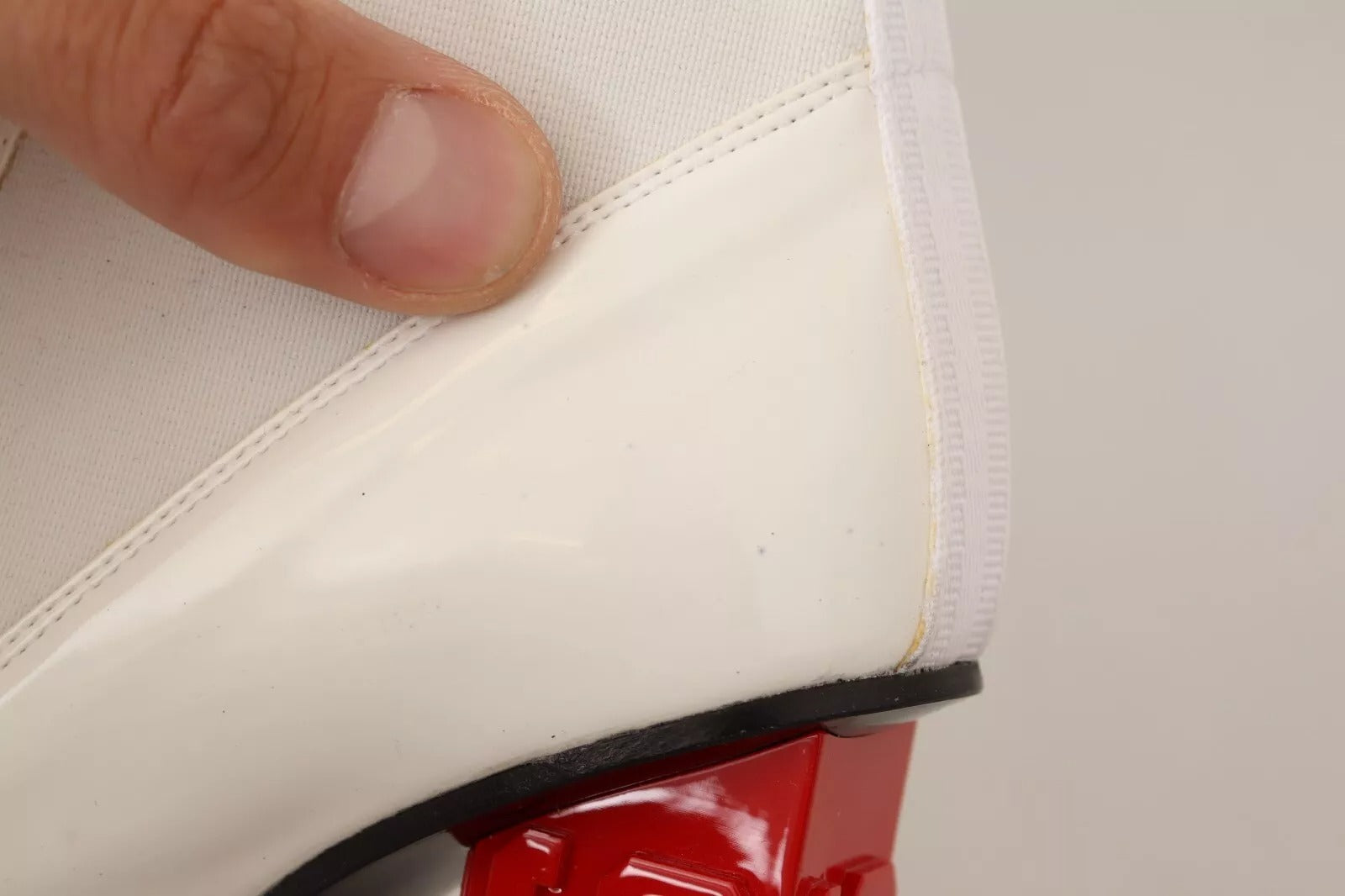 GCDS White Leather Fabric Red Logo Heel Ankle Boots Shoes | Regal Royce