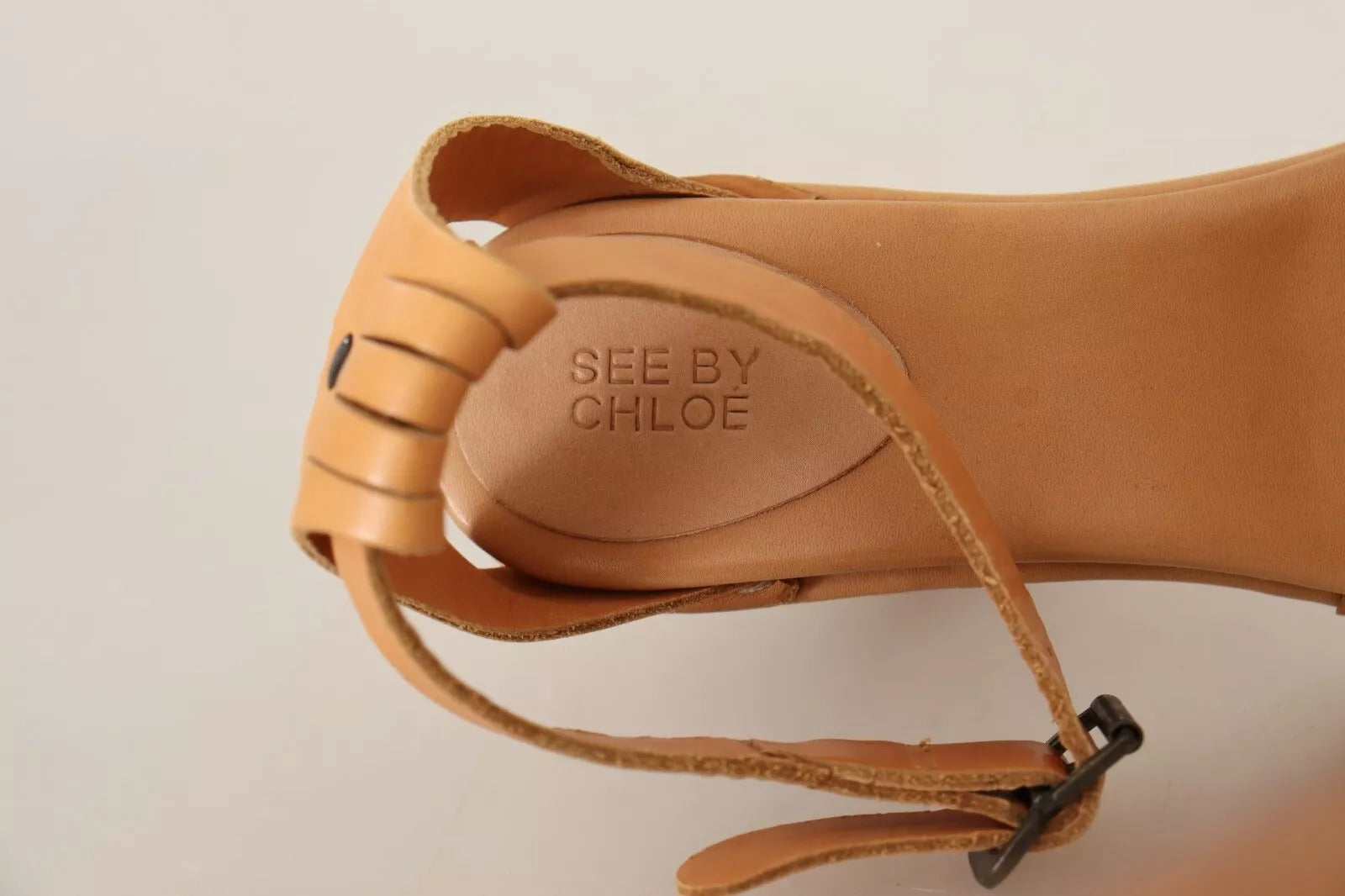 See By Chloé Brown Leather Studded Ankle Strap Sandals Shoes | Regal Royce