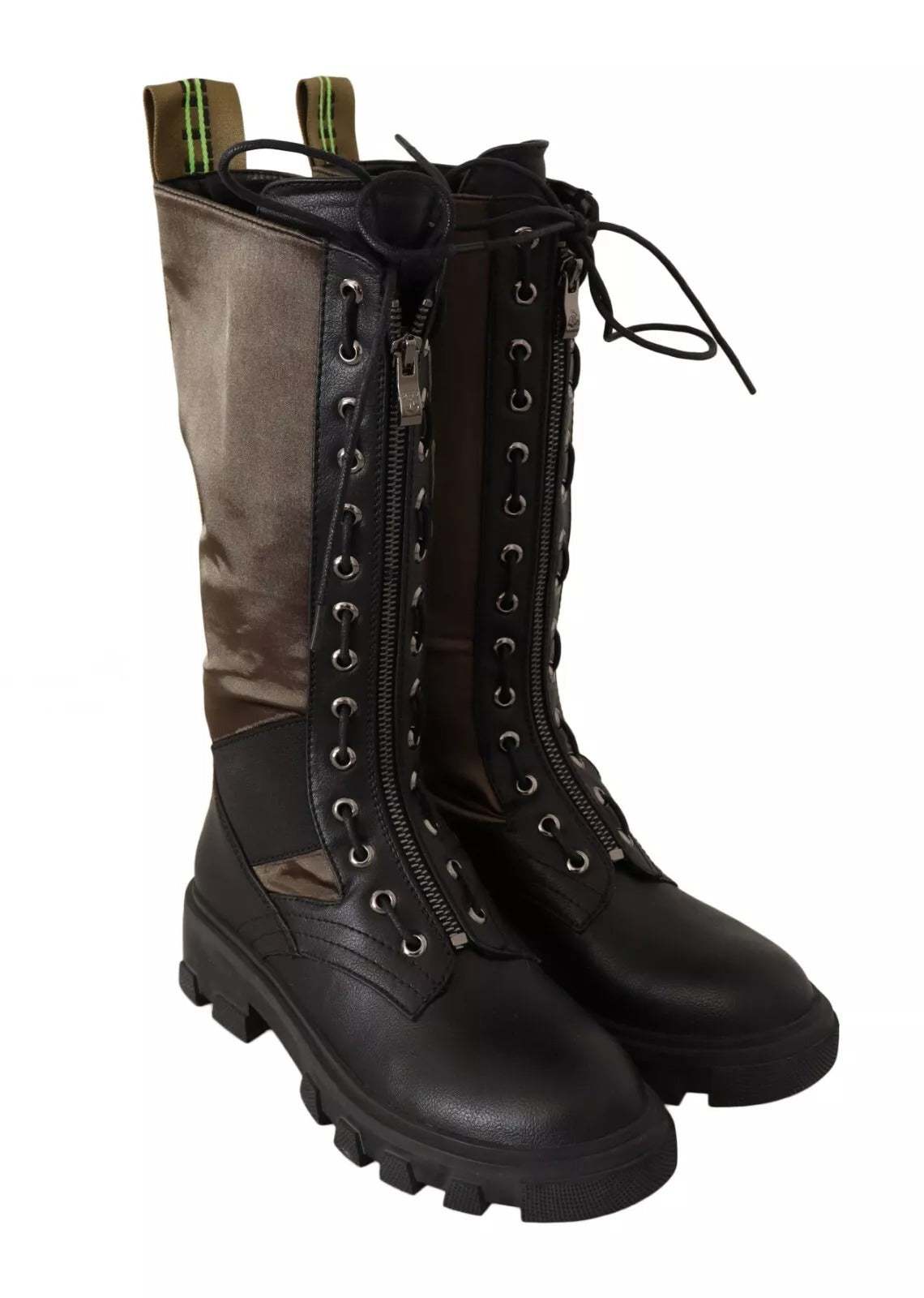 Gaelle Black Green High Combat Boots Lace Up Military Shoes | Regal Royce