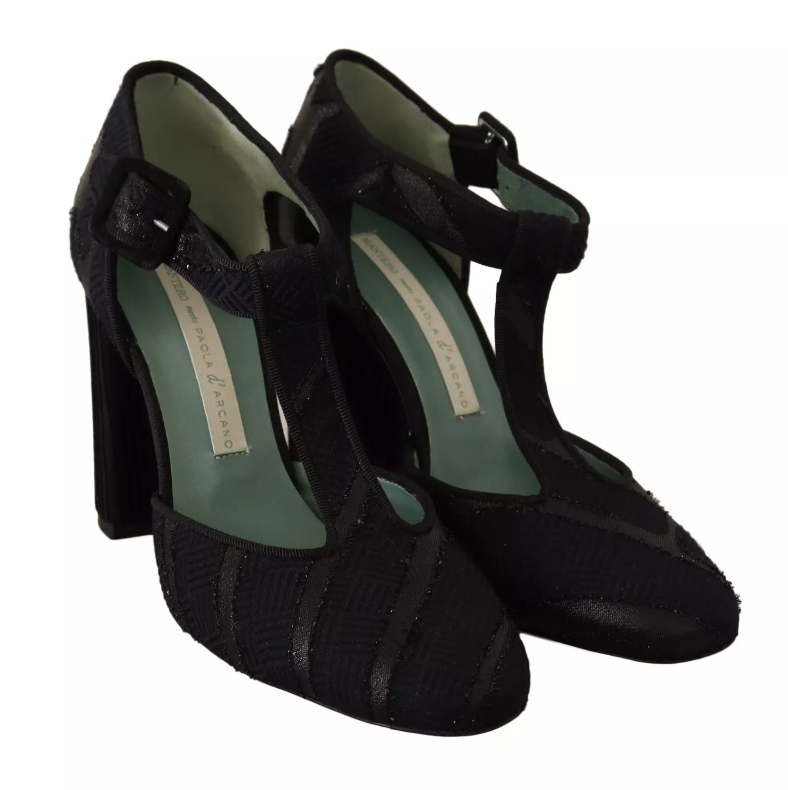 Paola D'Arcano Black Suede Leather Block Heels Sandals Shoes | Regal Royce
