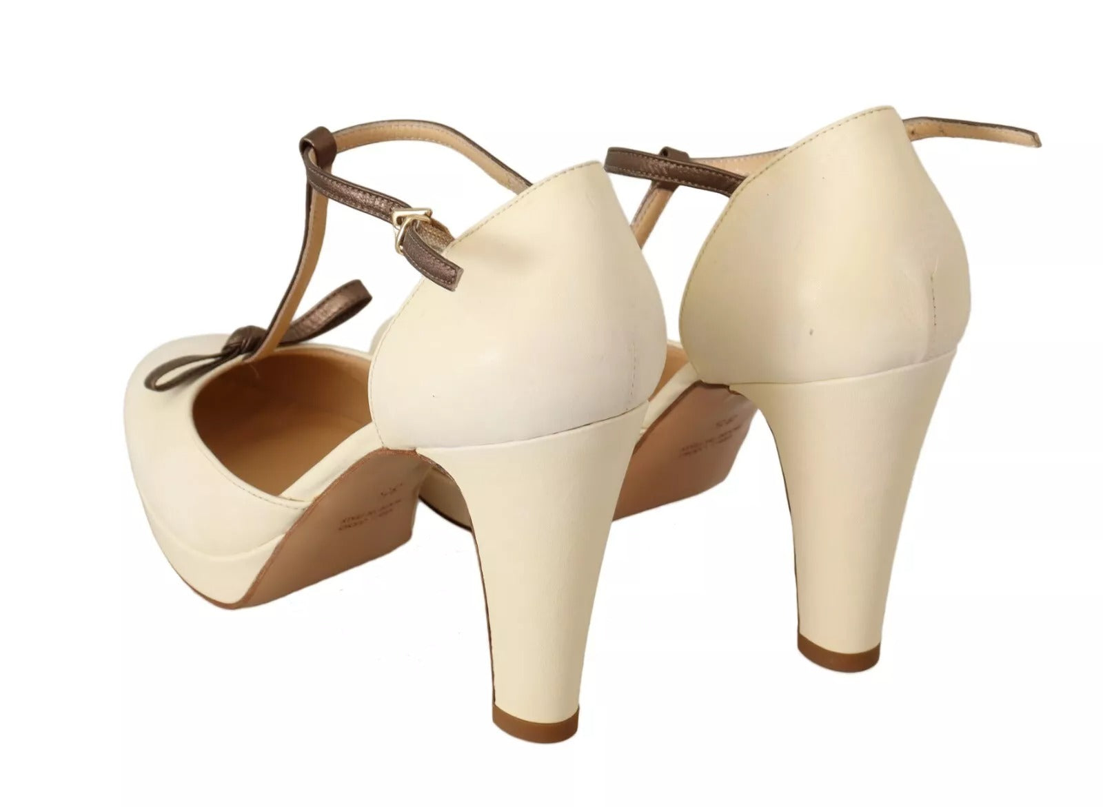 SERGIO LEVANTESI Off White Leather T-Strap Heels Sandals Shoes | Regal Royce