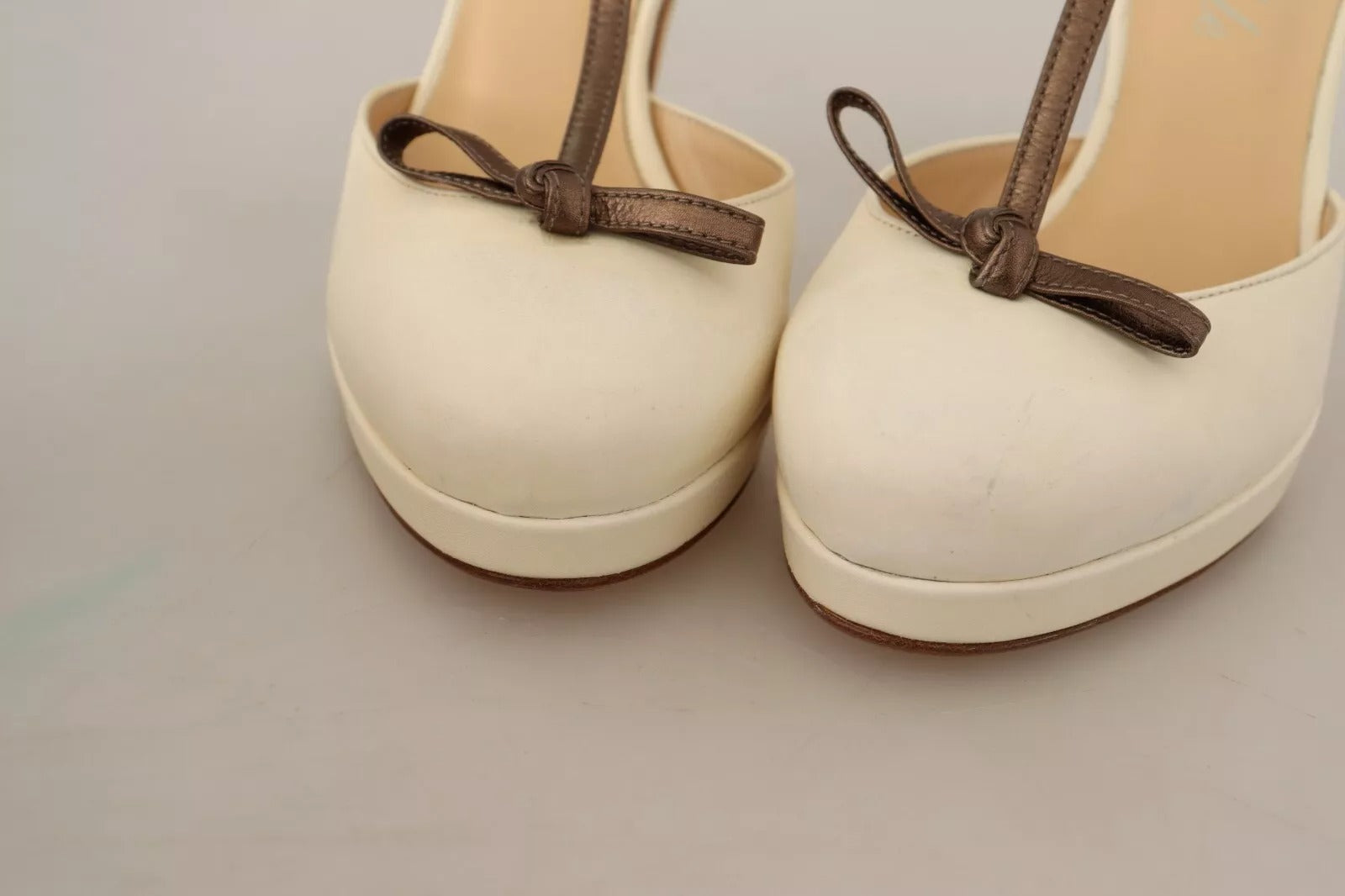 SERGIO LEVANTESI Off White Leather T-Strap Heels Sandals Shoes | Regal Royce