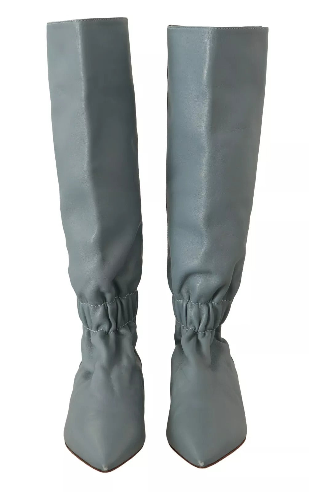 Valentino Blue Leather Elastic Flats Pull On Knee High Boots Shoes | Regal Royce