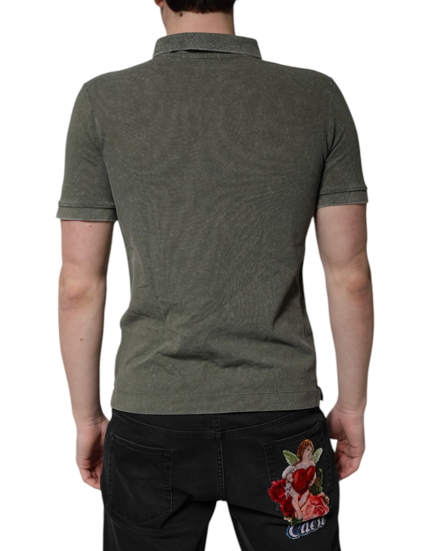 Dolce & Gabbana Army Green Logo Plaque Cotton Polo Shirt T-shirt | Regal Royce