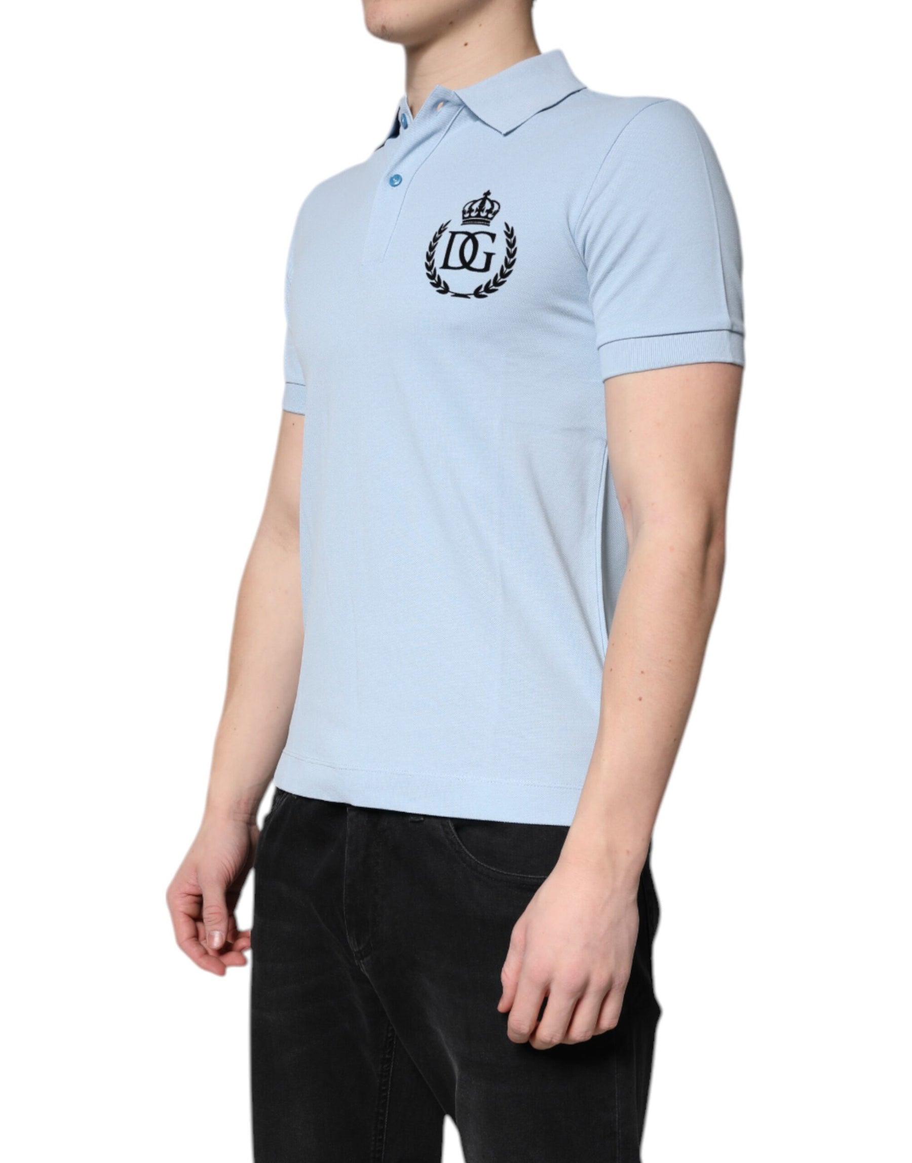 Dolce & Gabbana Sky Blue Cotton Crown Collared Polo T-shirt | Regal Royce