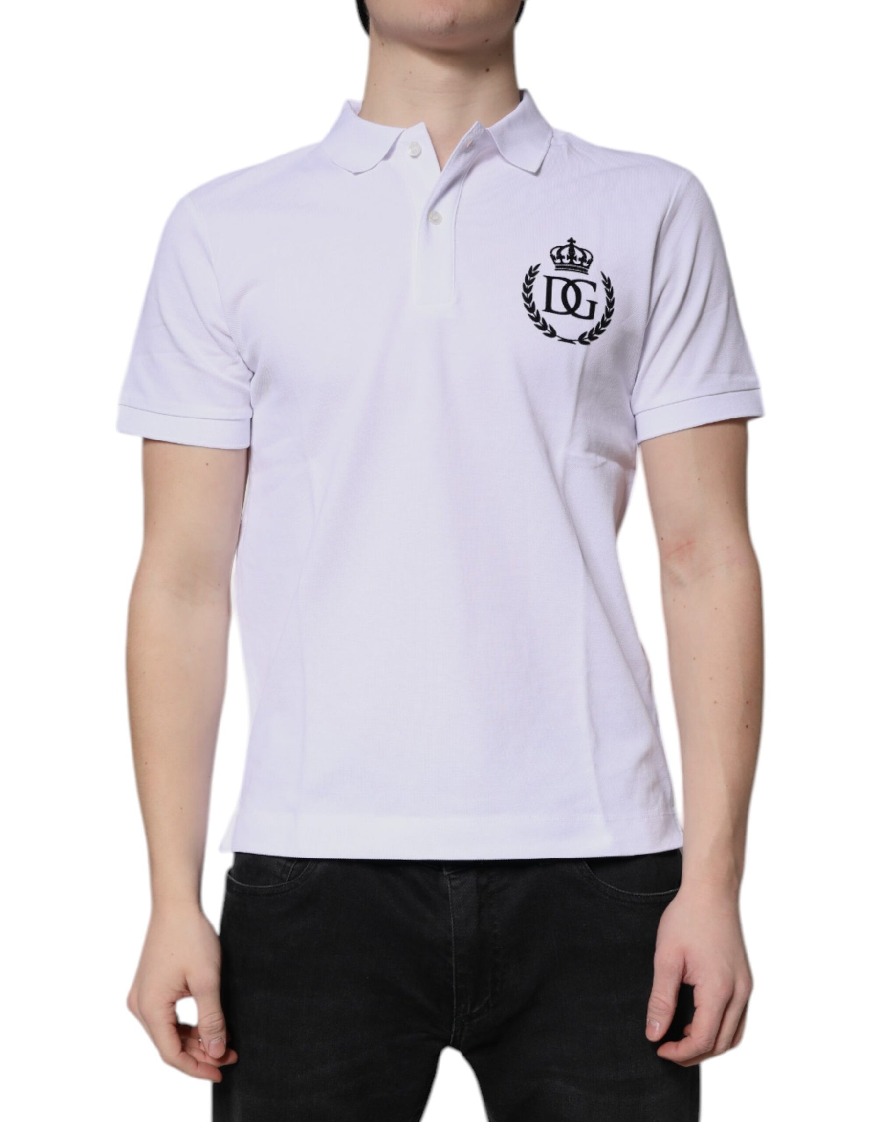 Dolce & Gabbana White Cotton Crown Collared Men Polo T-shirt | Regal Royce