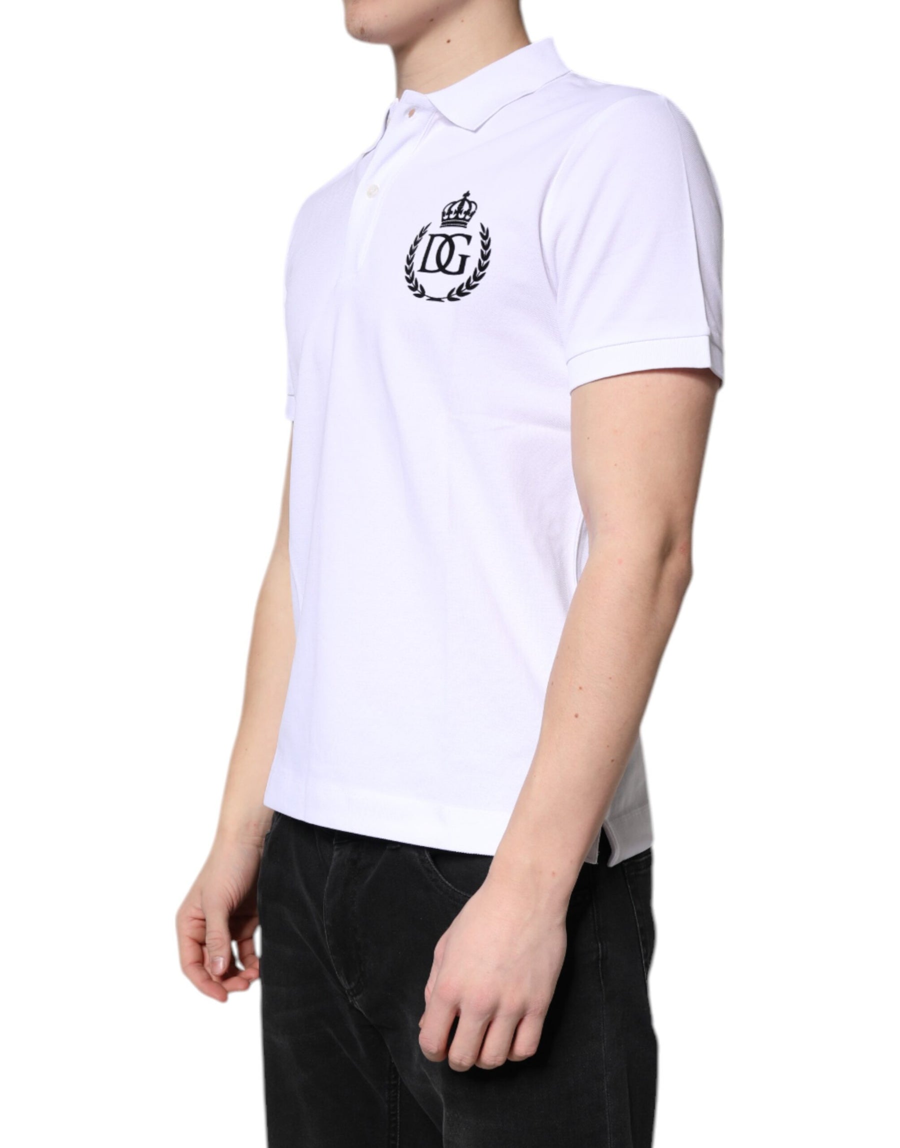 Dolce & Gabbana White Cotton Crown Collared Men Polo T-shirt | Regal Royce