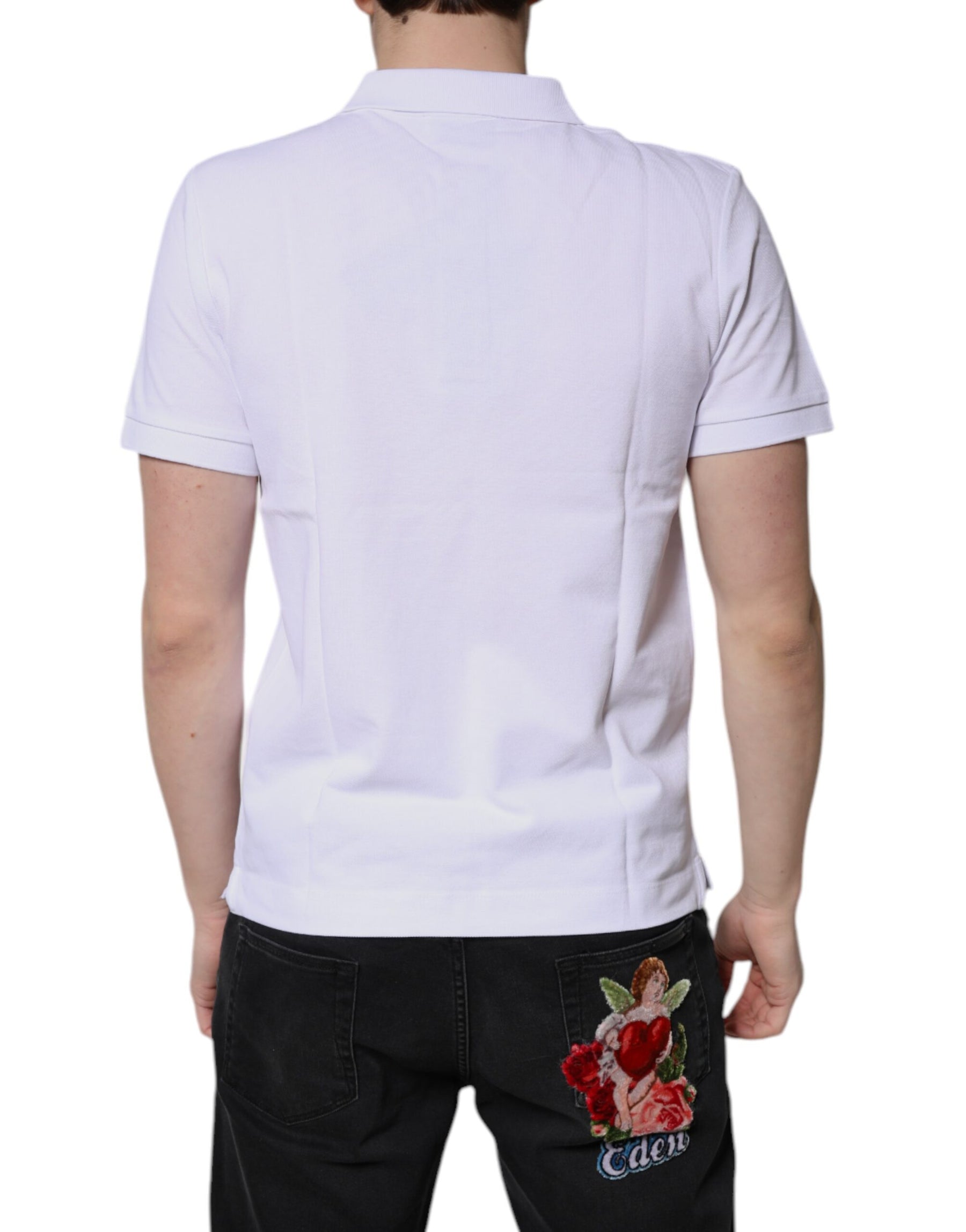 Dolce & Gabbana White Cotton Crown Collared Men Polo T-shirt | Regal Royce