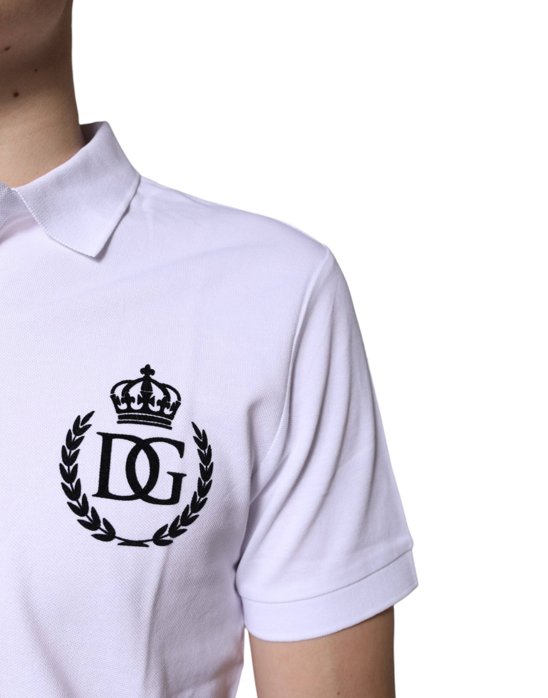 Dolce & Gabbana White Cotton Crown Collared Men Polo T-shirt | Regal Royce