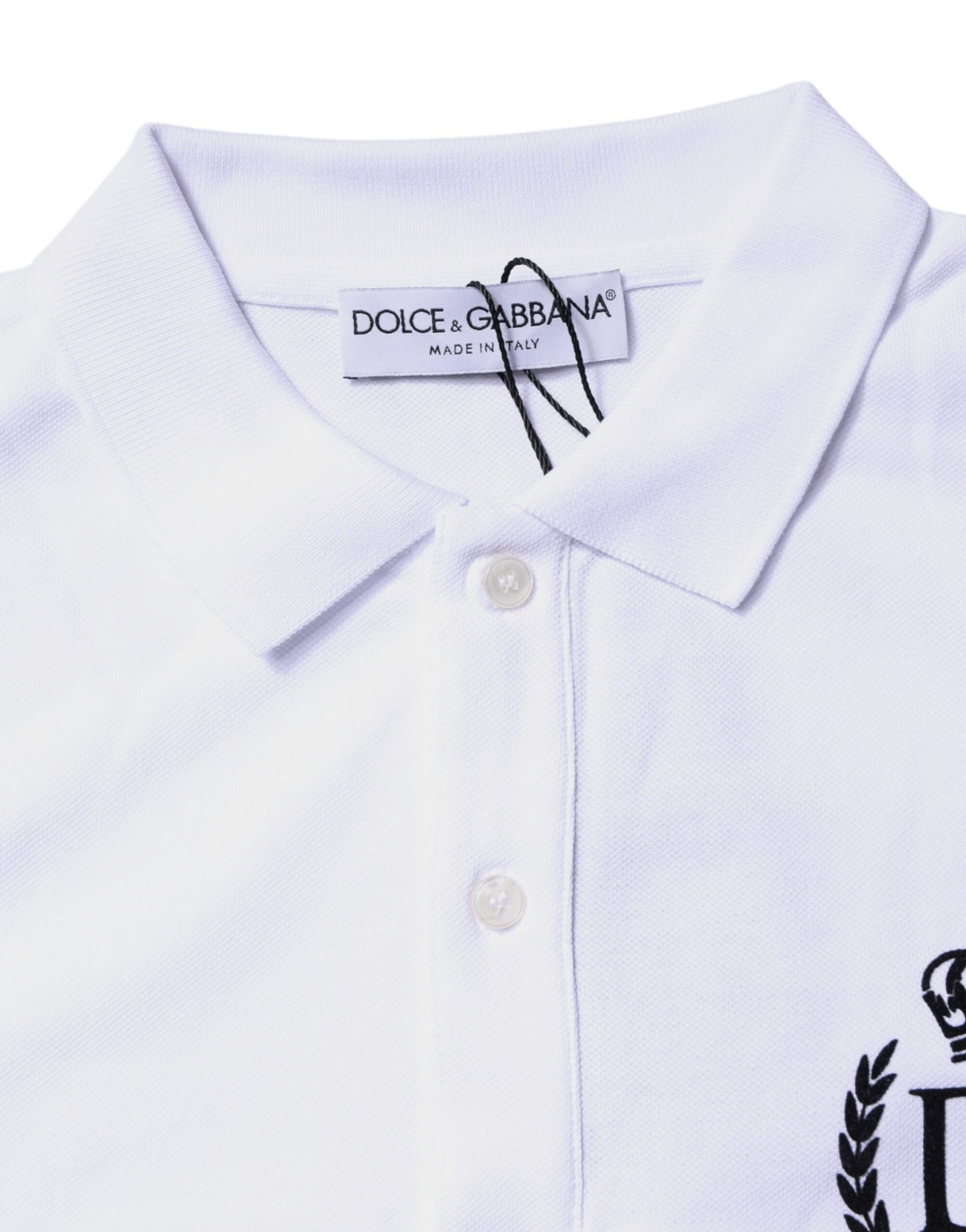 Dolce & Gabbana White Cotton Crown Collared Men Polo T-shirt | Regal Royce
