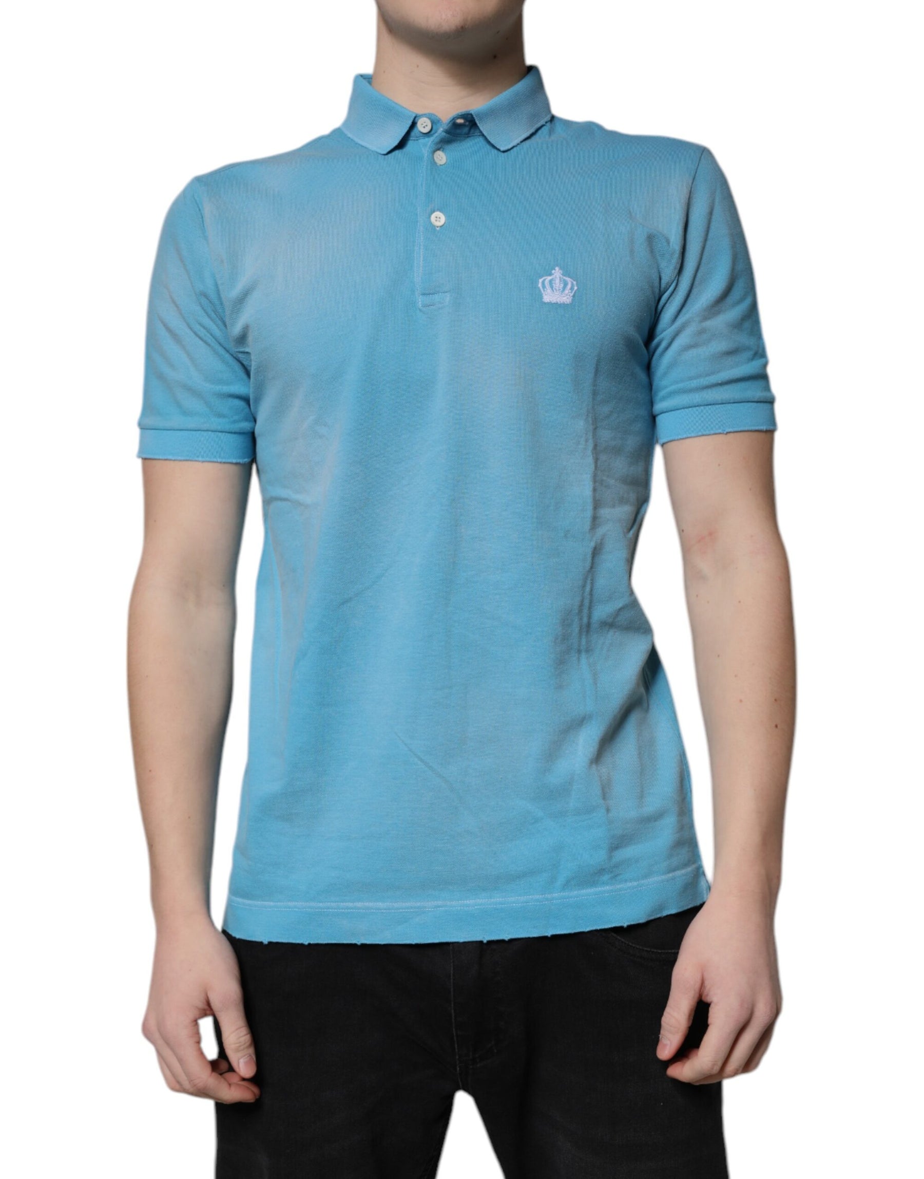 Dolce & Gabbana Blue Cotton Crown Collared Men Polo T-shirt | Regal Royce