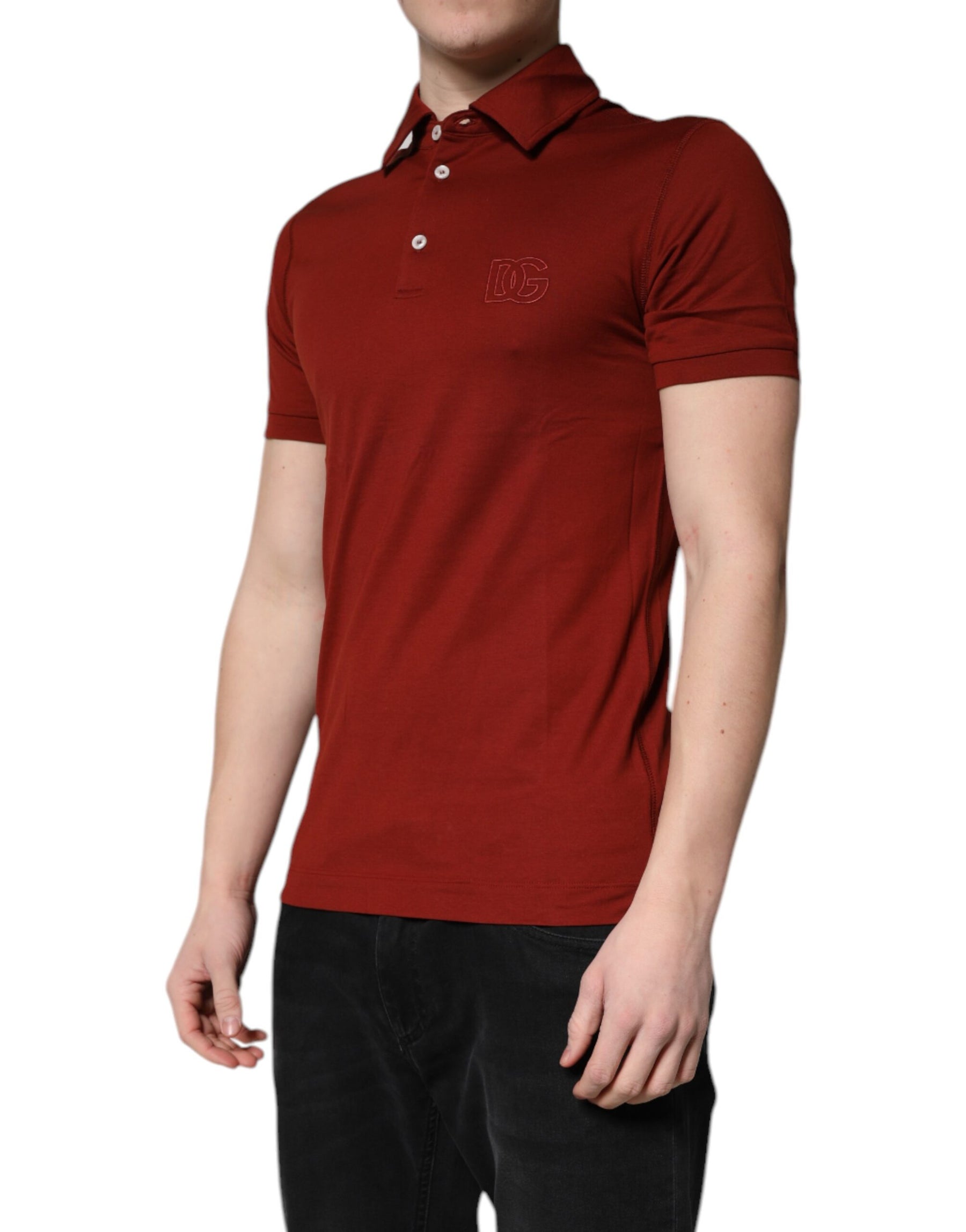 Dolce & Gabbana Red Cotton DG Logo Collared Men Polo T-shirt | Regal Royce