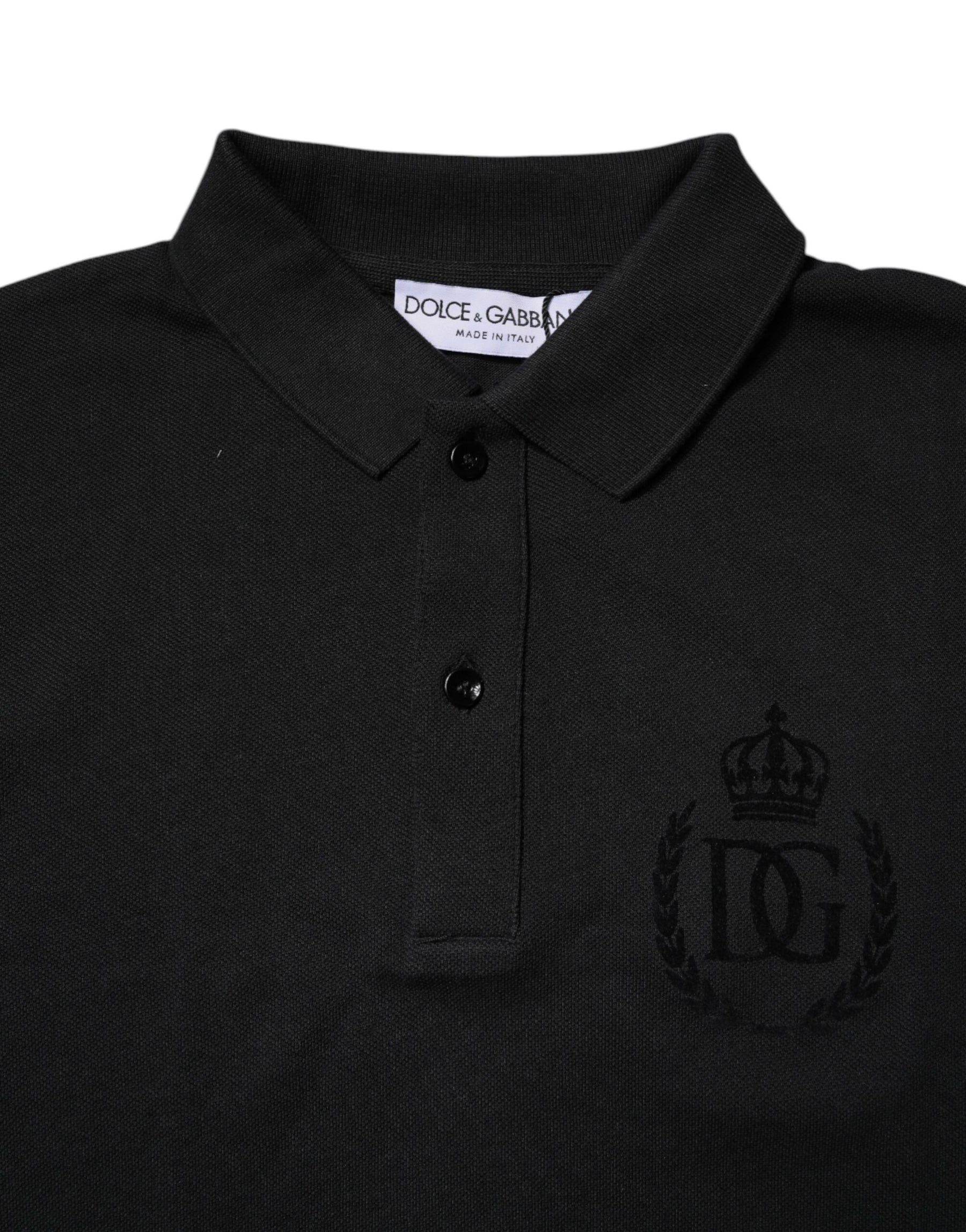Dolce & Gabbana Black Cotton DG Logo Collared Polo T-shirt | Regal Royce