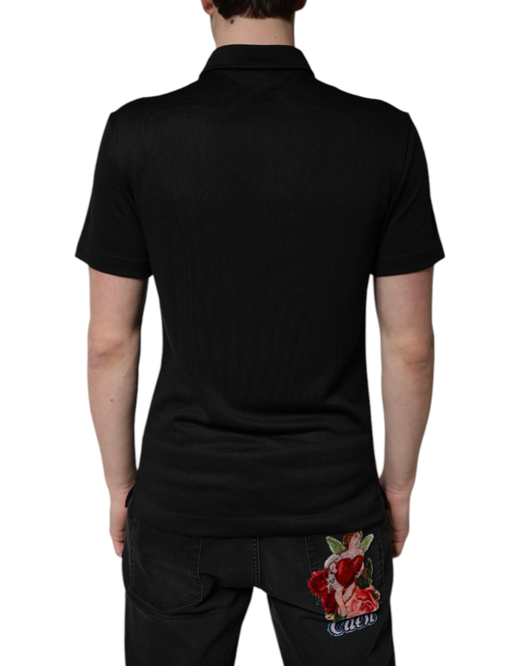 Dolce & Gabbana Black Polyester DG Logo Collared Polo T-shirt | Regal Royce