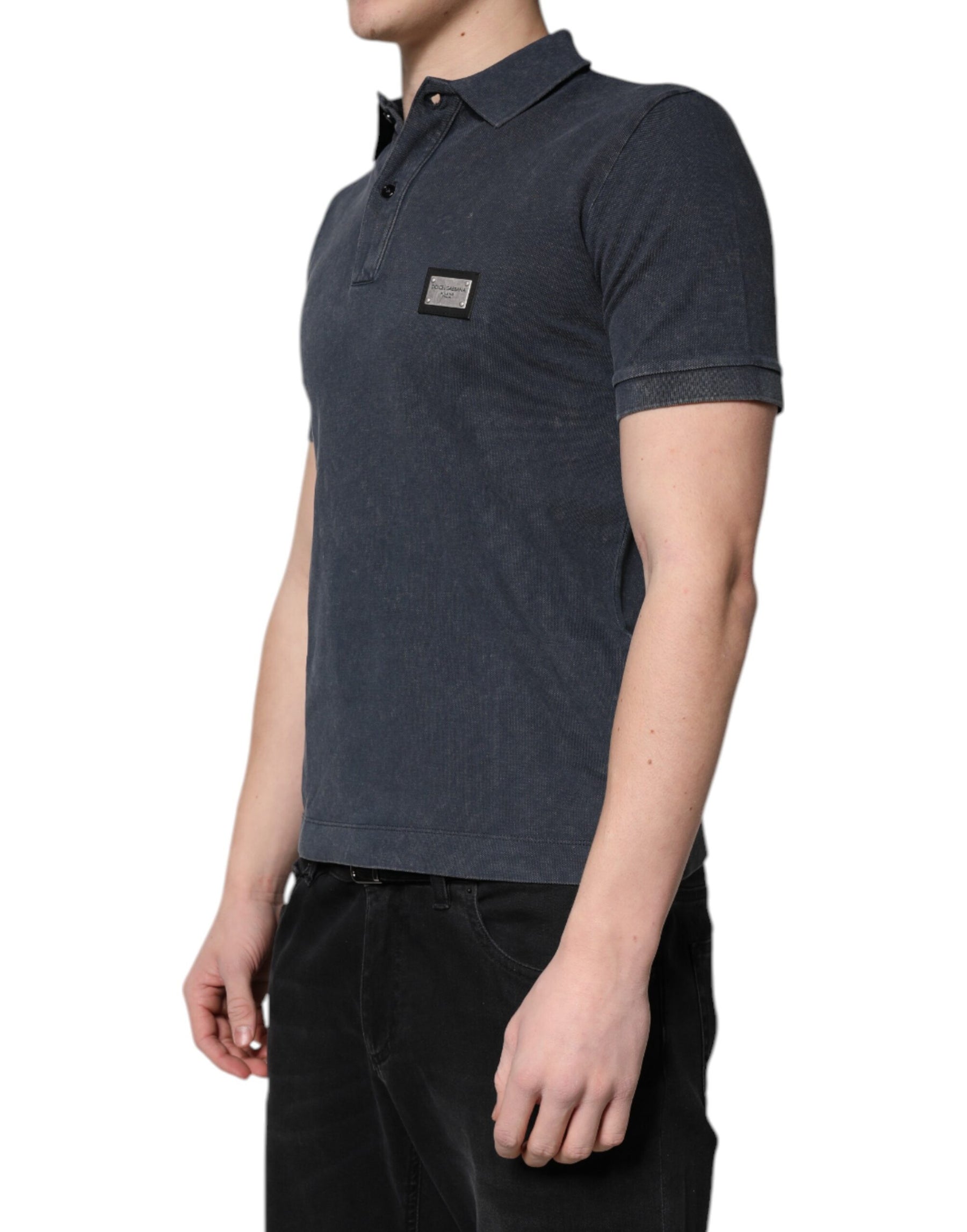 Dolce & Gabbana Dark Blue Logo Plaque Cotton Men Polo Shirt T-shirt | Regal Royce