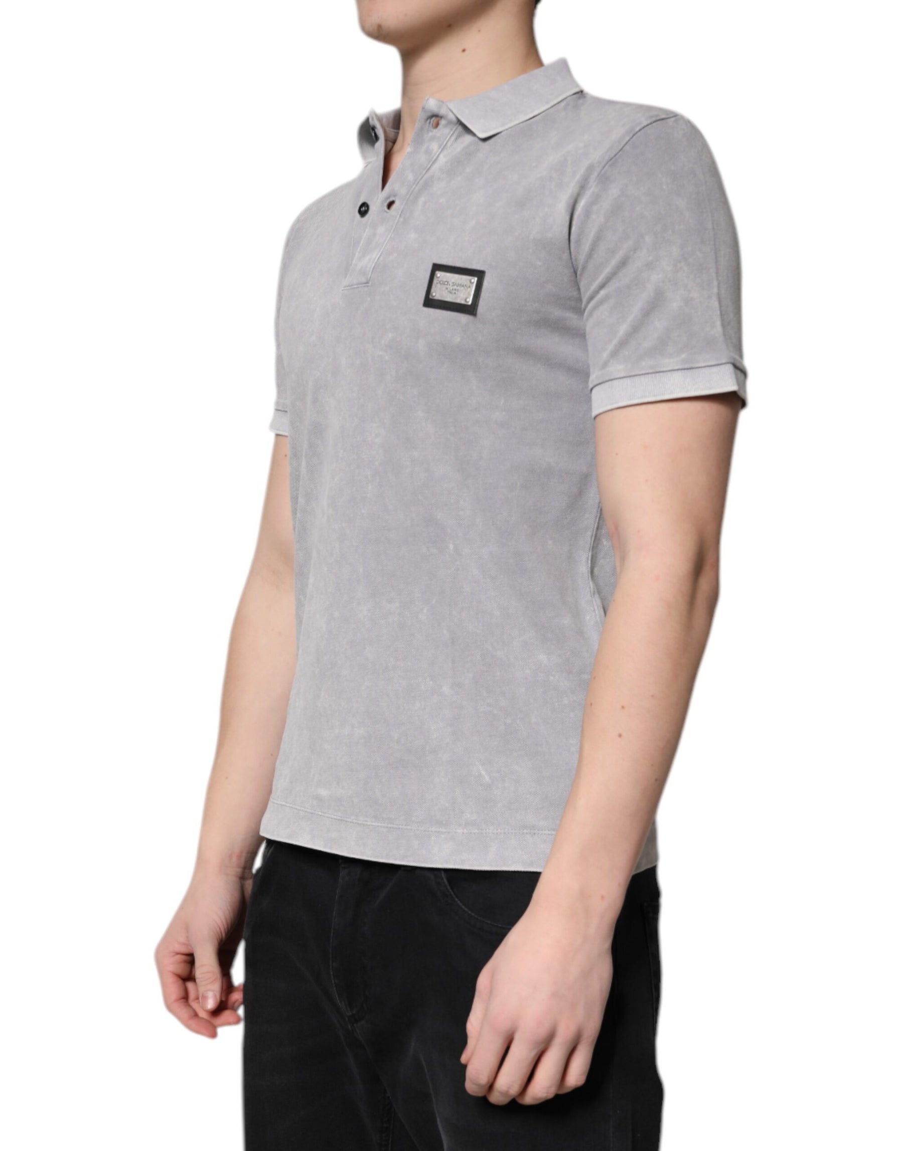 Dolce & Gabbana Gray Logo Plaque Cotton Men Polo Shirt T-shirt | Regal Royce