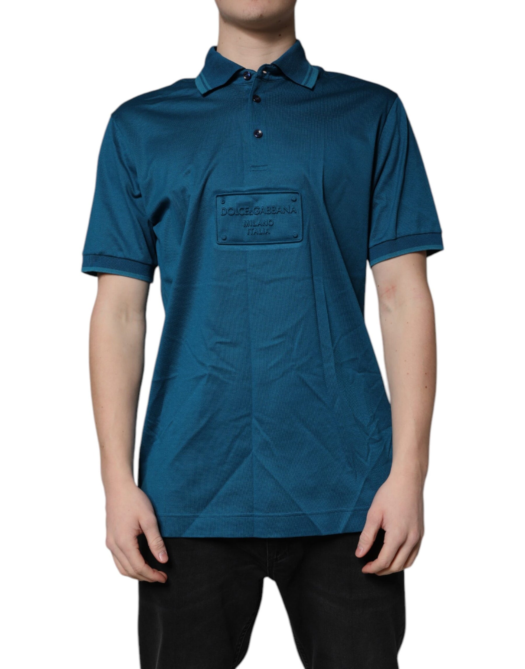 Dolce & Gabbana Blue Logo Cotton Men Polo Shirt T-shirt | Regal Royce