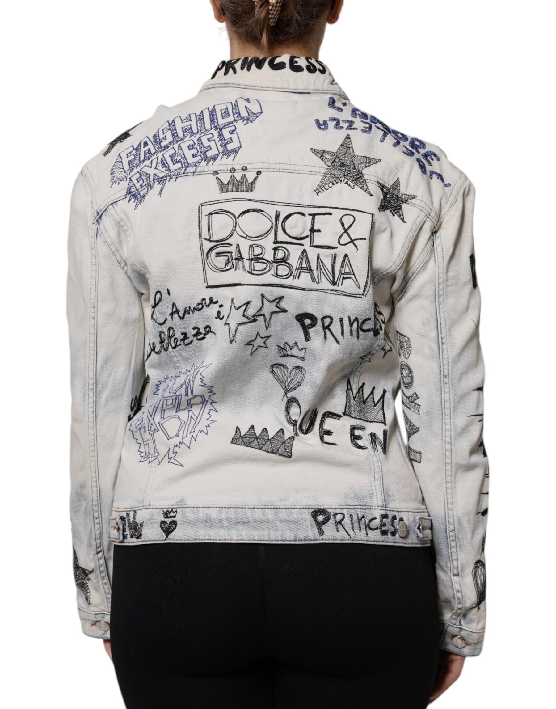 Dolce & Gabbana Light Blue Graffiti Button Down Denim Jacket | Regal Royce