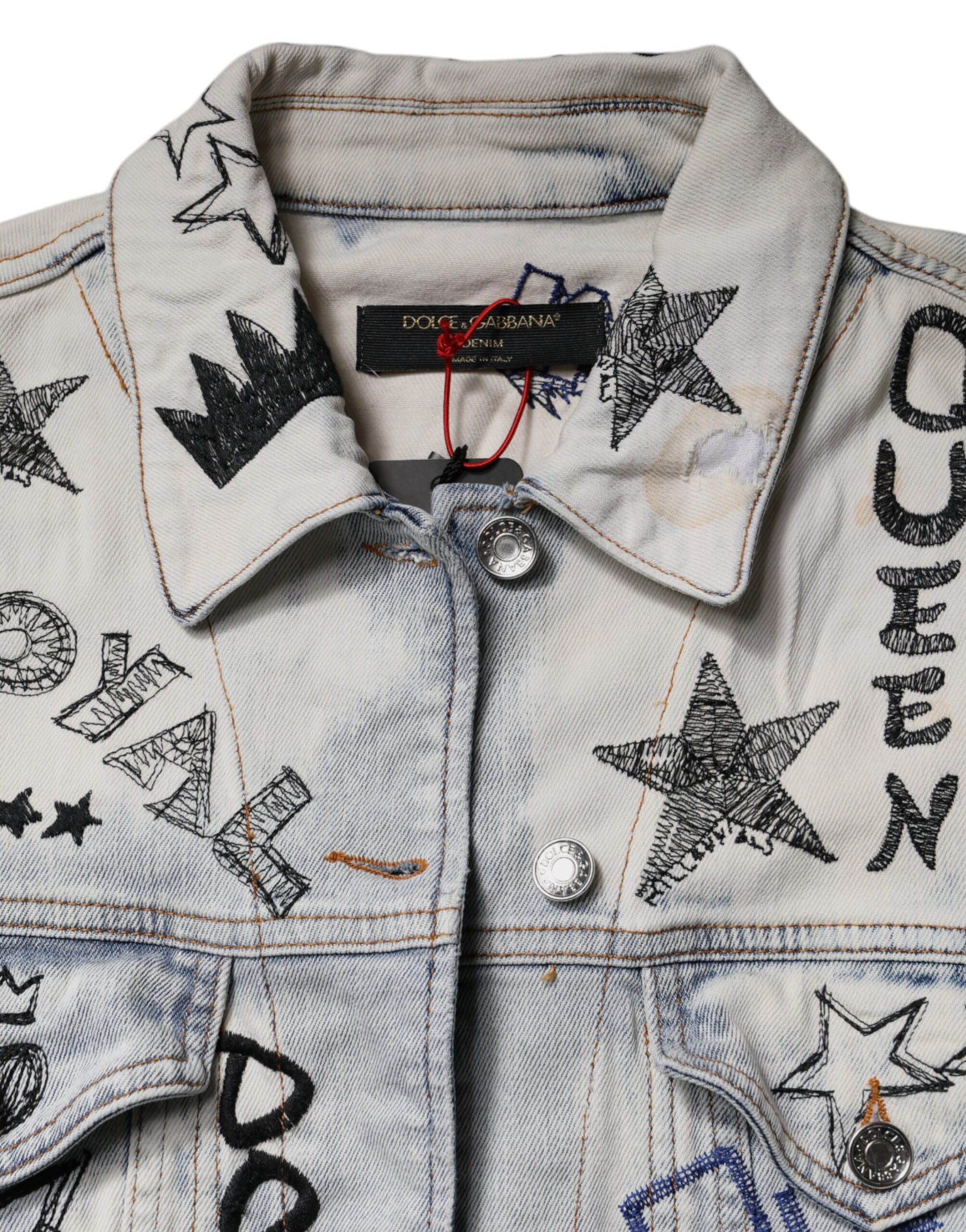 Dolce & Gabbana Light Blue Graffiti Button Down Denim Jacket | Regal Royce