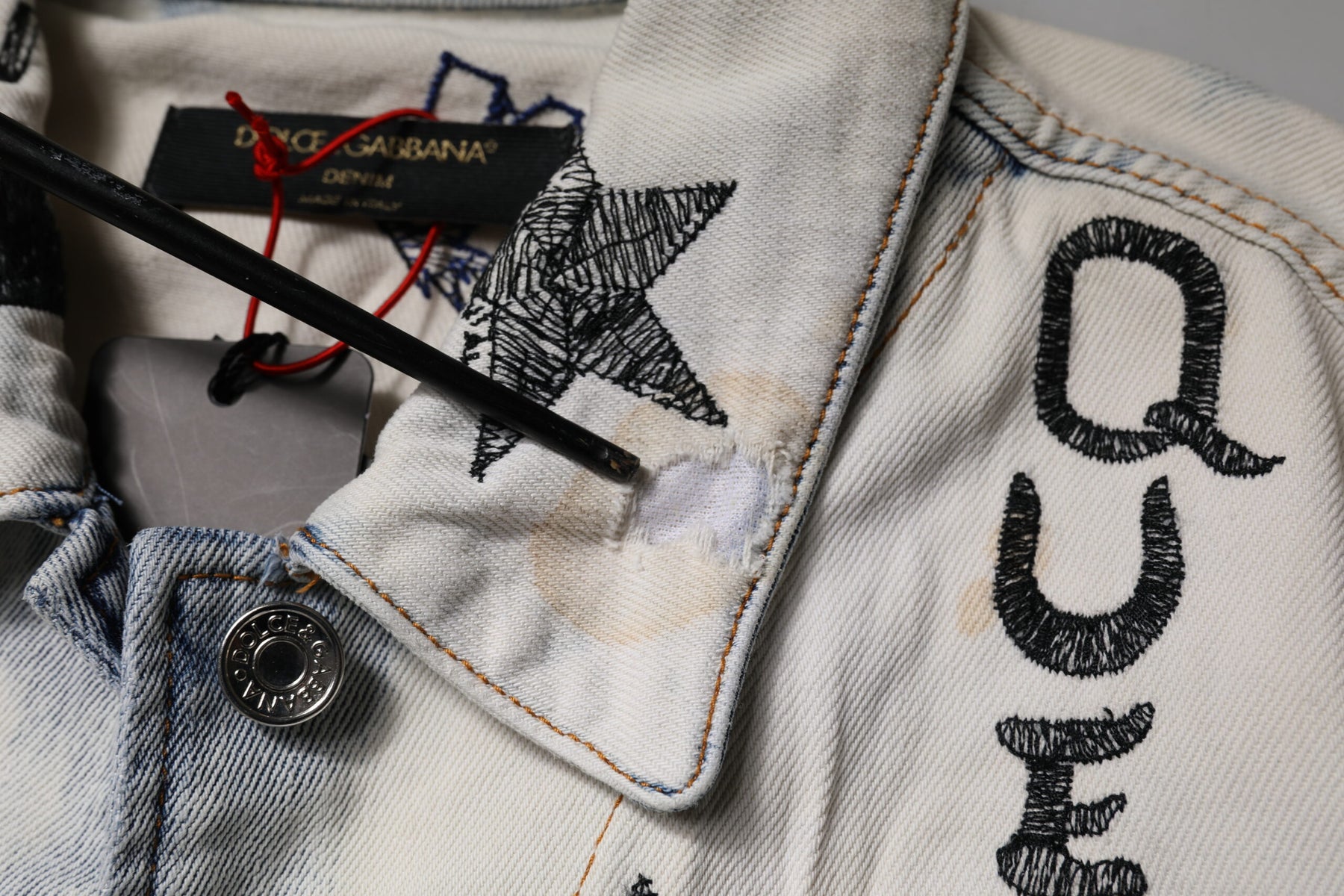 Dolce & Gabbana Light Blue Graffiti Button Down Denim Jacket | Regal Royce