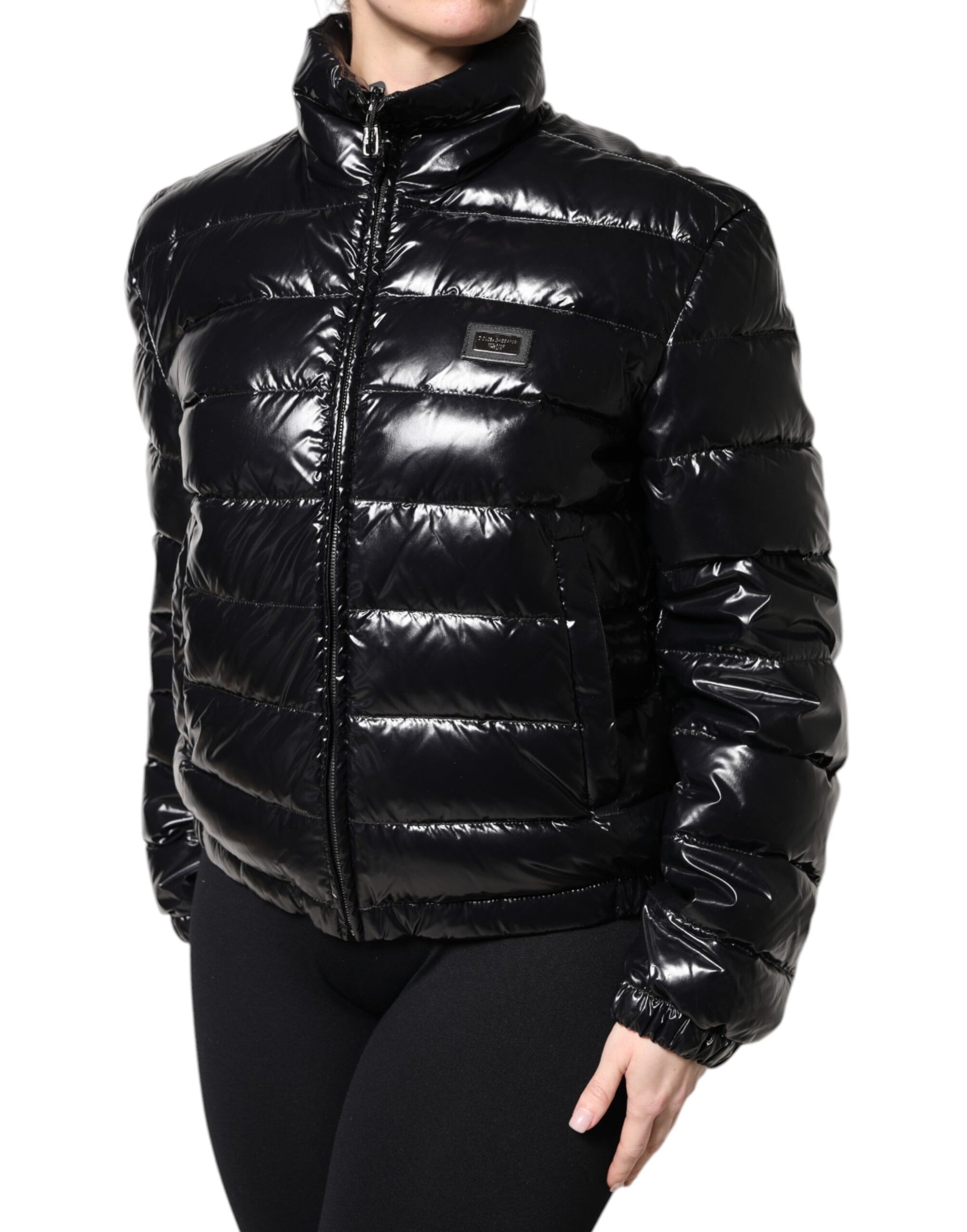 Dolce & Gabbana Black Logo Plaque Full Zip Puffer Jacket | Regal Royce
