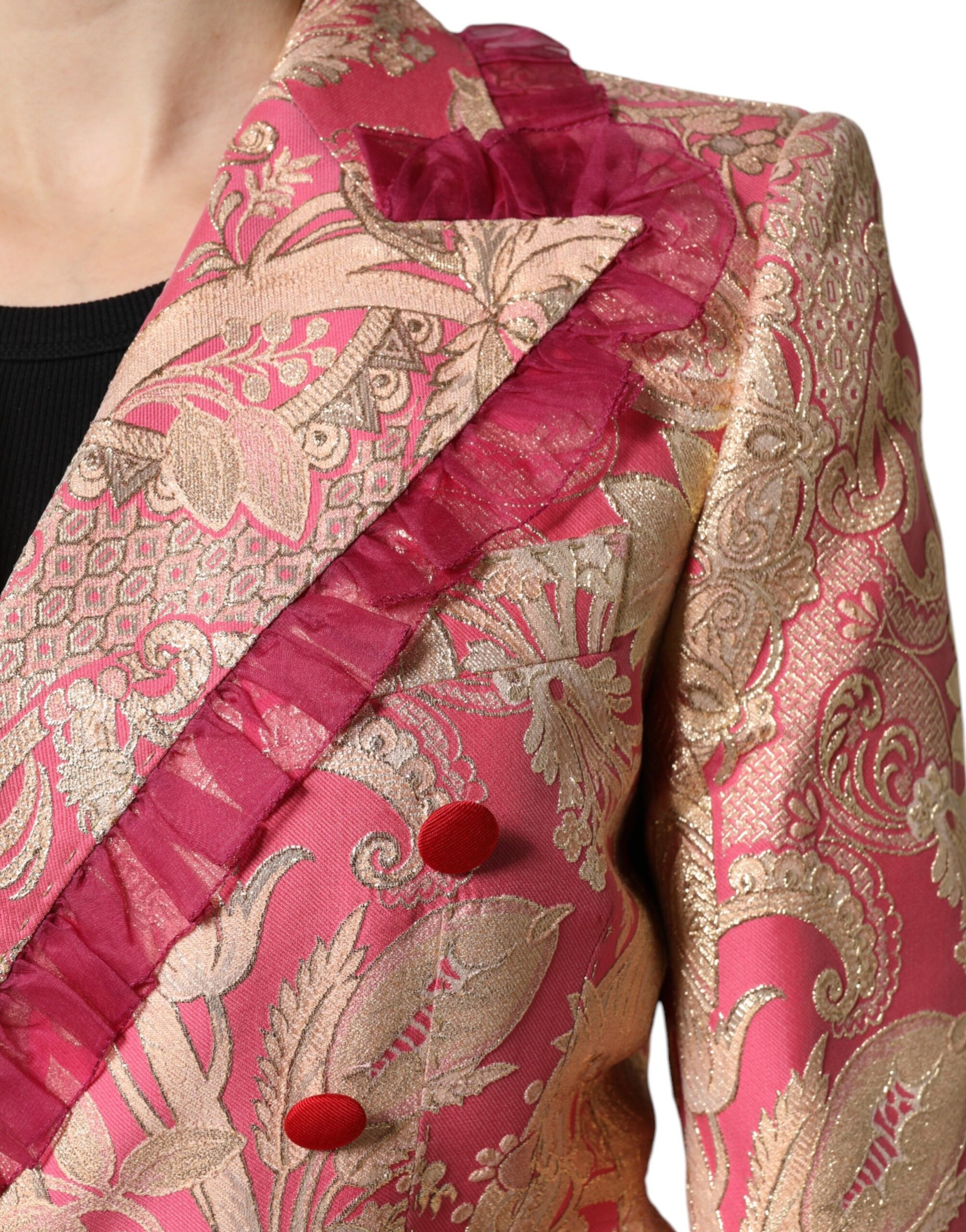 Dolce & Gabbana Pink Gold Jacquard Nylon Coat Blazer Jacket | Regal Royce