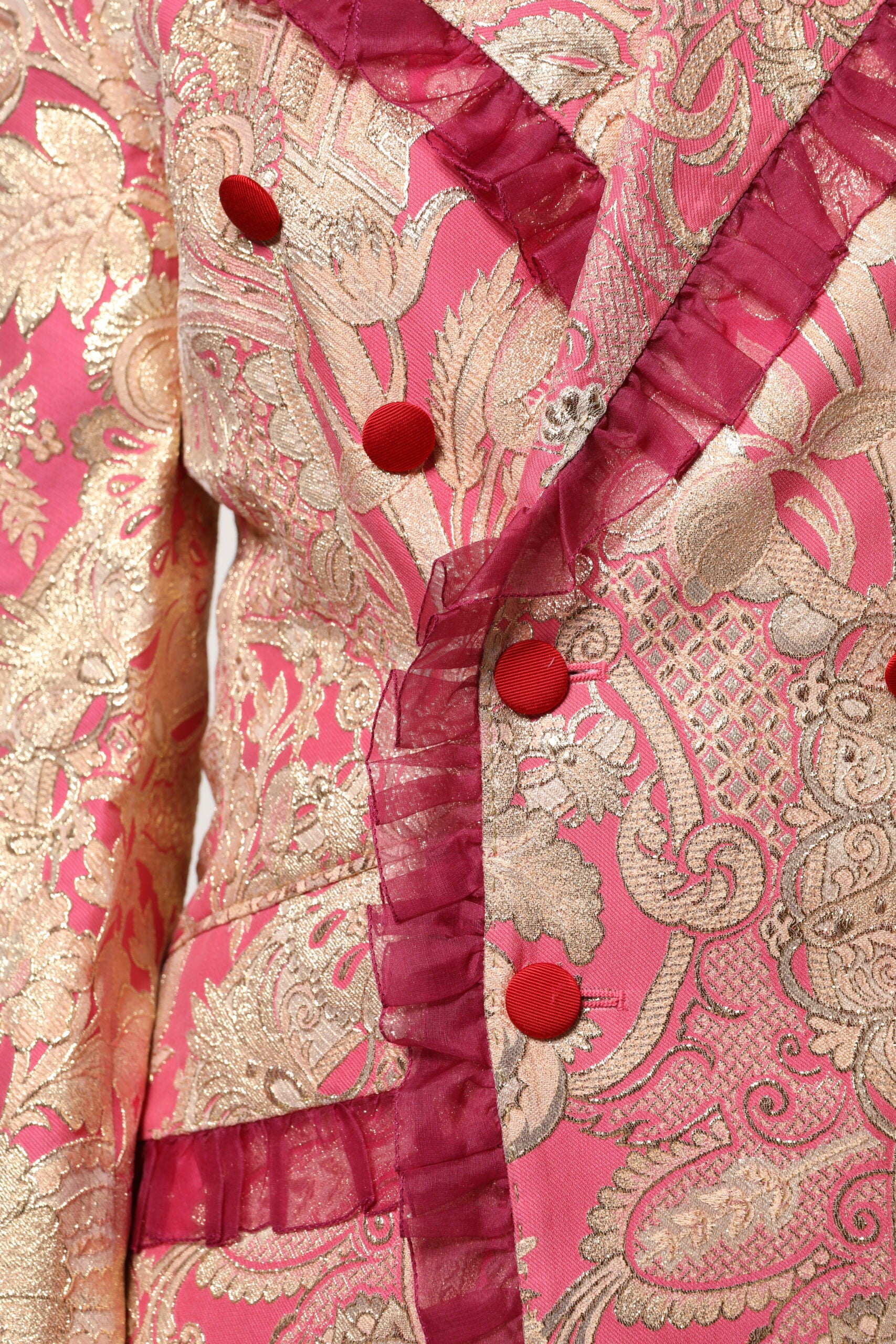 Dolce & Gabbana Pink Gold Jacquard Nylon Coat Blazer Jacket | Regal Royce