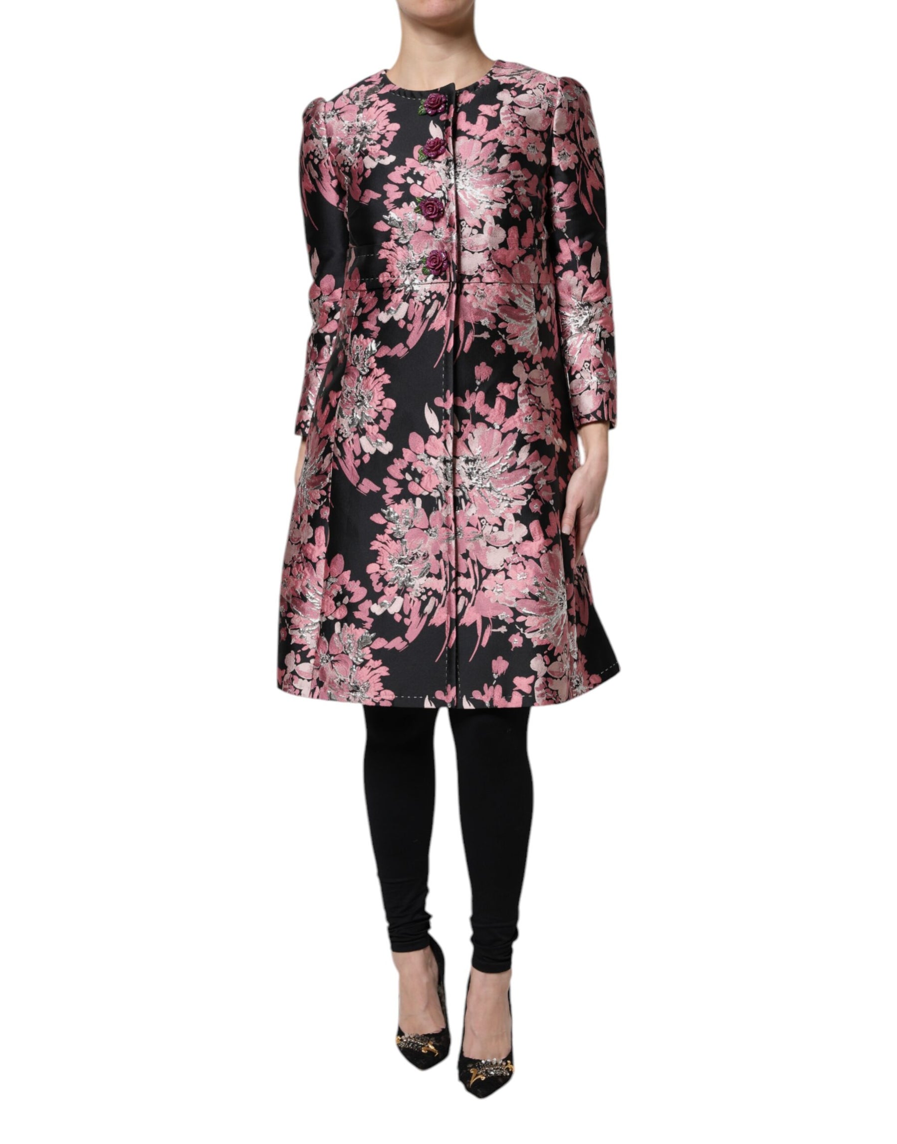 Dolce & Gabbana Pink Black Floral Brocade Trenchcoat Jacket | Regal Royce