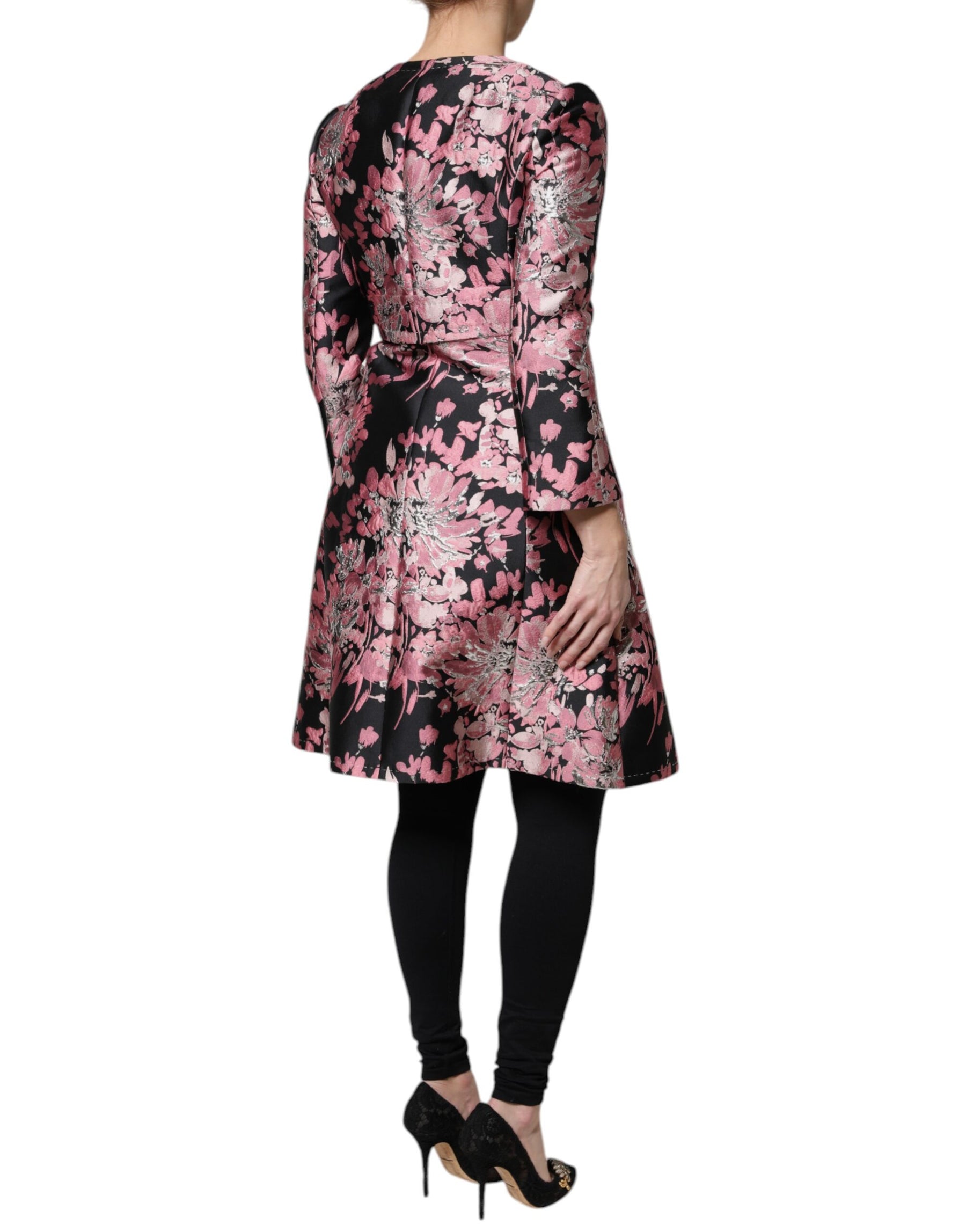 Dolce & Gabbana Pink Black Floral Brocade Trenchcoat Jacket | Regal Royce