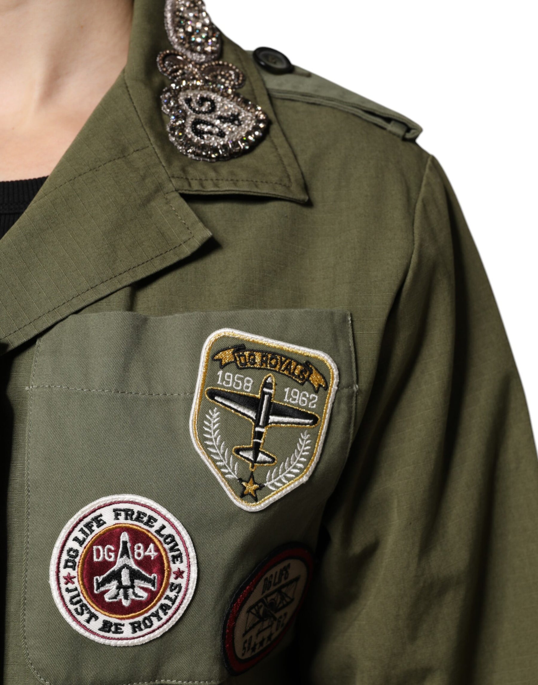 Dolce & Gabbana Military Green Queen Embellished Coat Jacket | Regal Royce