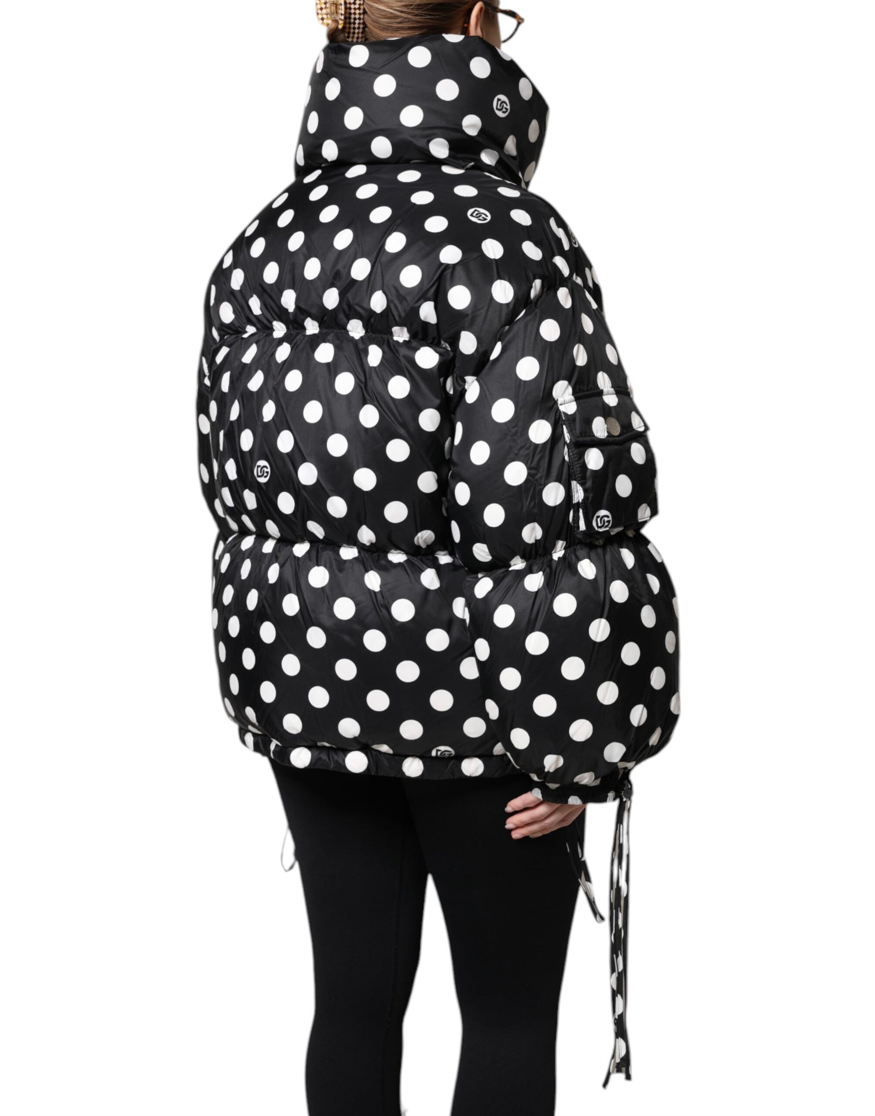Dolce & Gabbana Black White Polka Dot Full Zip Puffer Jacket | Regal Royce
