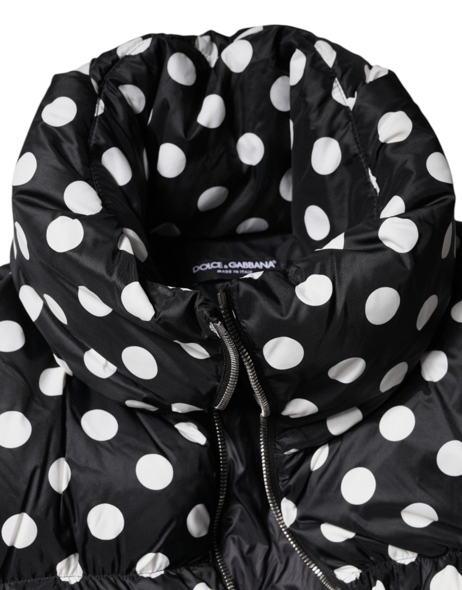 Dolce & Gabbana Black White Polka Dot Full Zip Puffer Jacket | Regal Royce