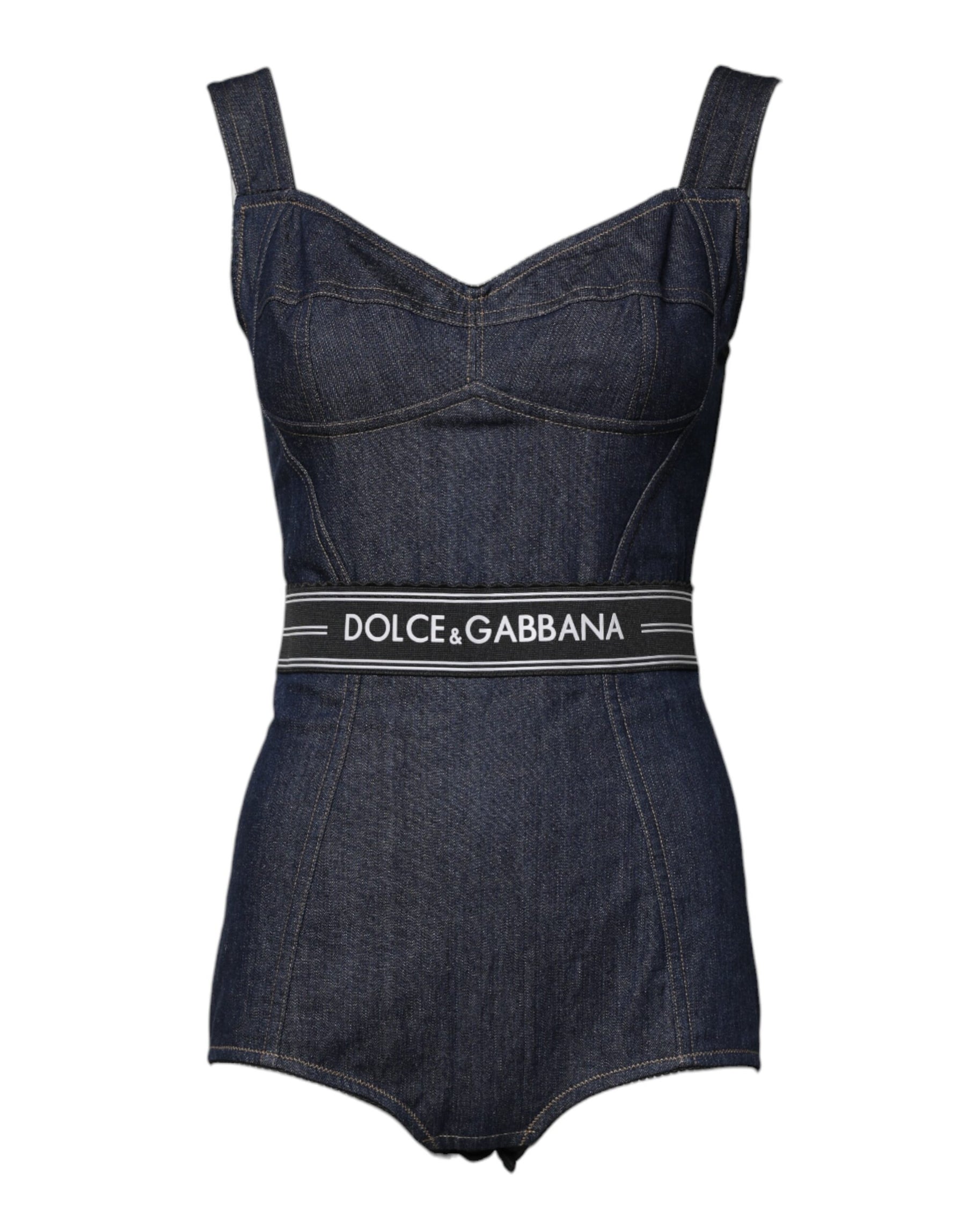 Dolce & Gabbana Blue Cotton Stretch Sleeveless Bodycon Denim Bodysuit | Regal Royce