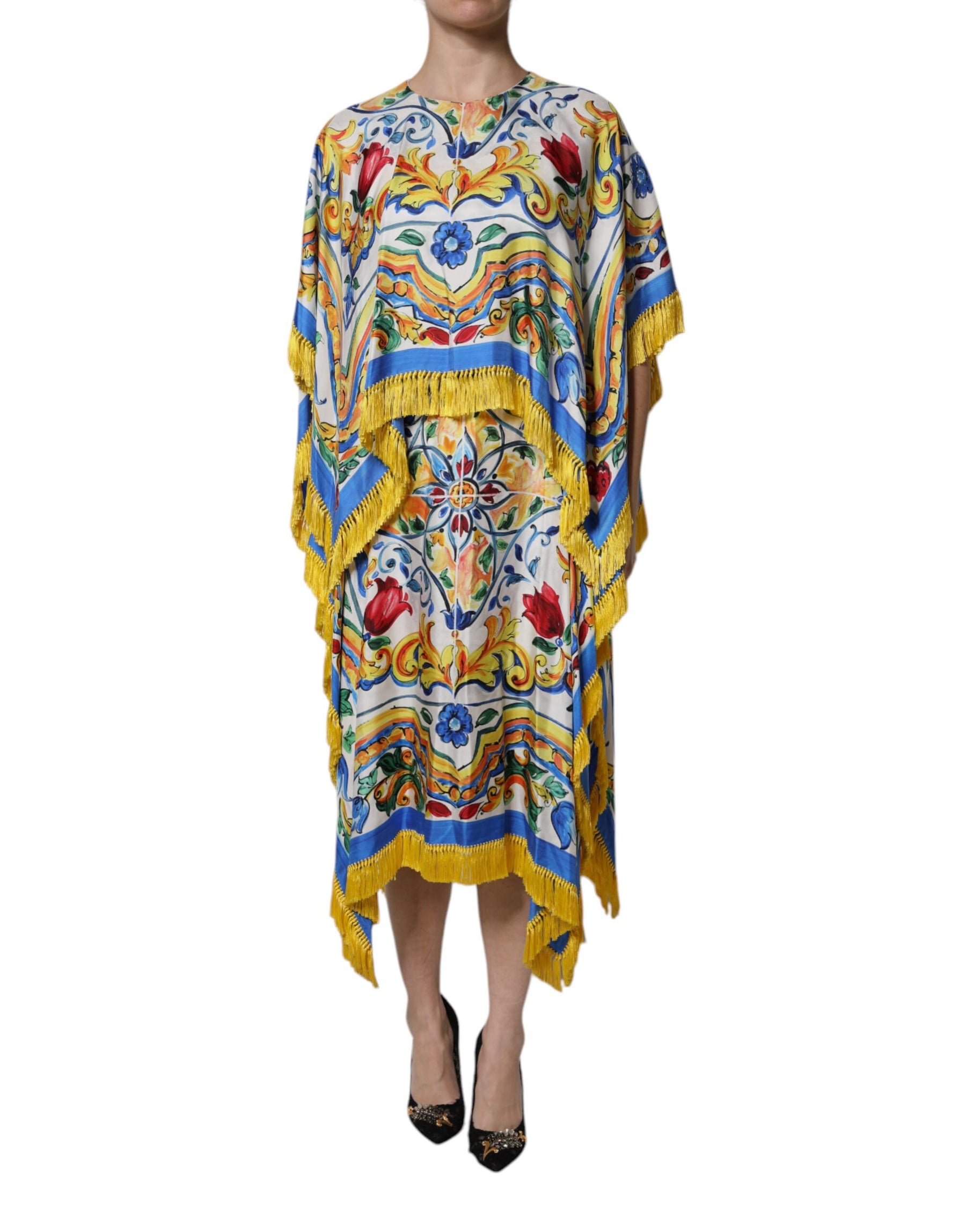 Dolce & Gabbana Multicolor Majolica Kaftan Short Sleeves Maxi Dress | Regal Royce