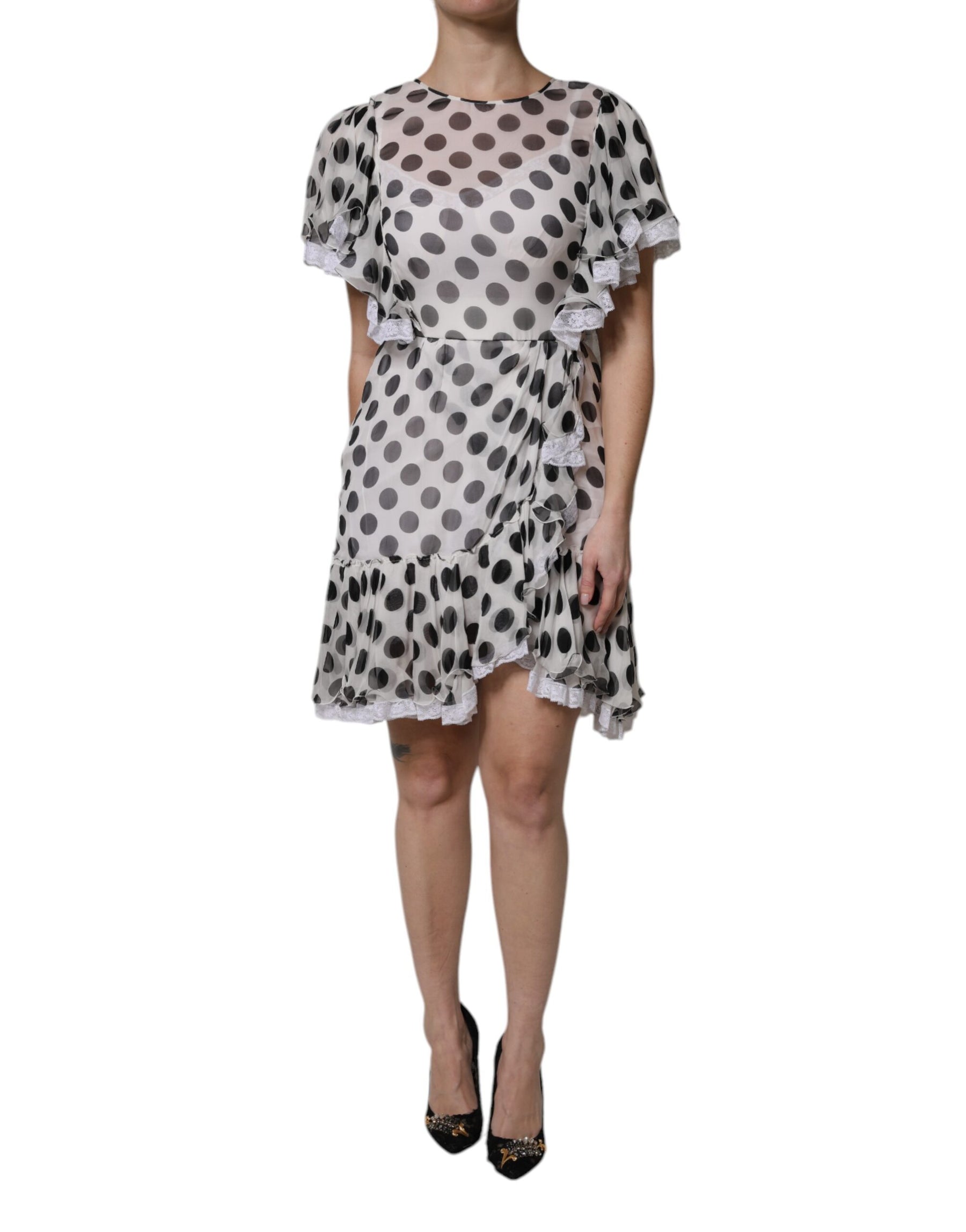 Dolce & Gabbana White Polka Dotted Silk Blend A-line Dress | Regal Royce