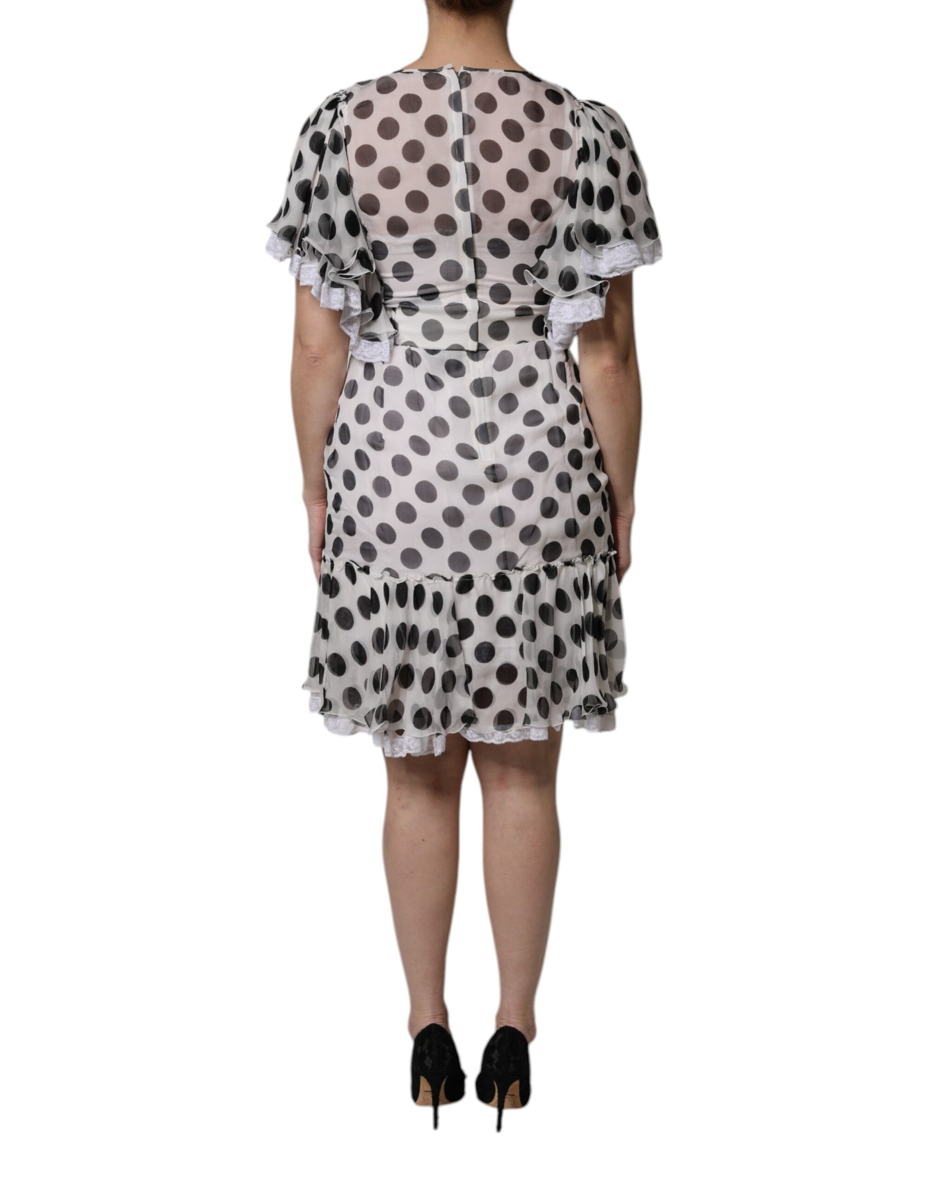 Dolce & Gabbana White Polka Dotted Silk Blend A-line Dress | Regal Royce