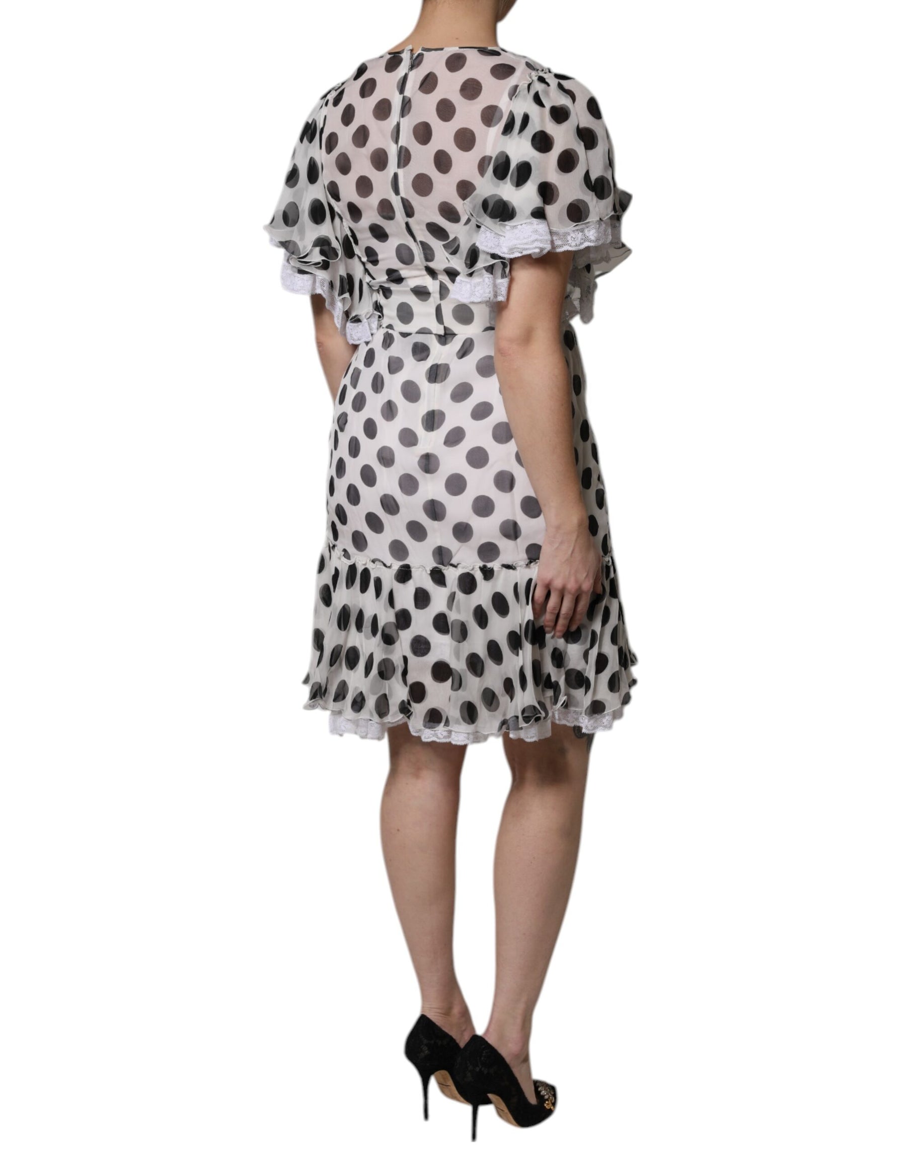 Dolce & Gabbana White Polka Dotted Silk Blend A-line Dress | Regal Royce