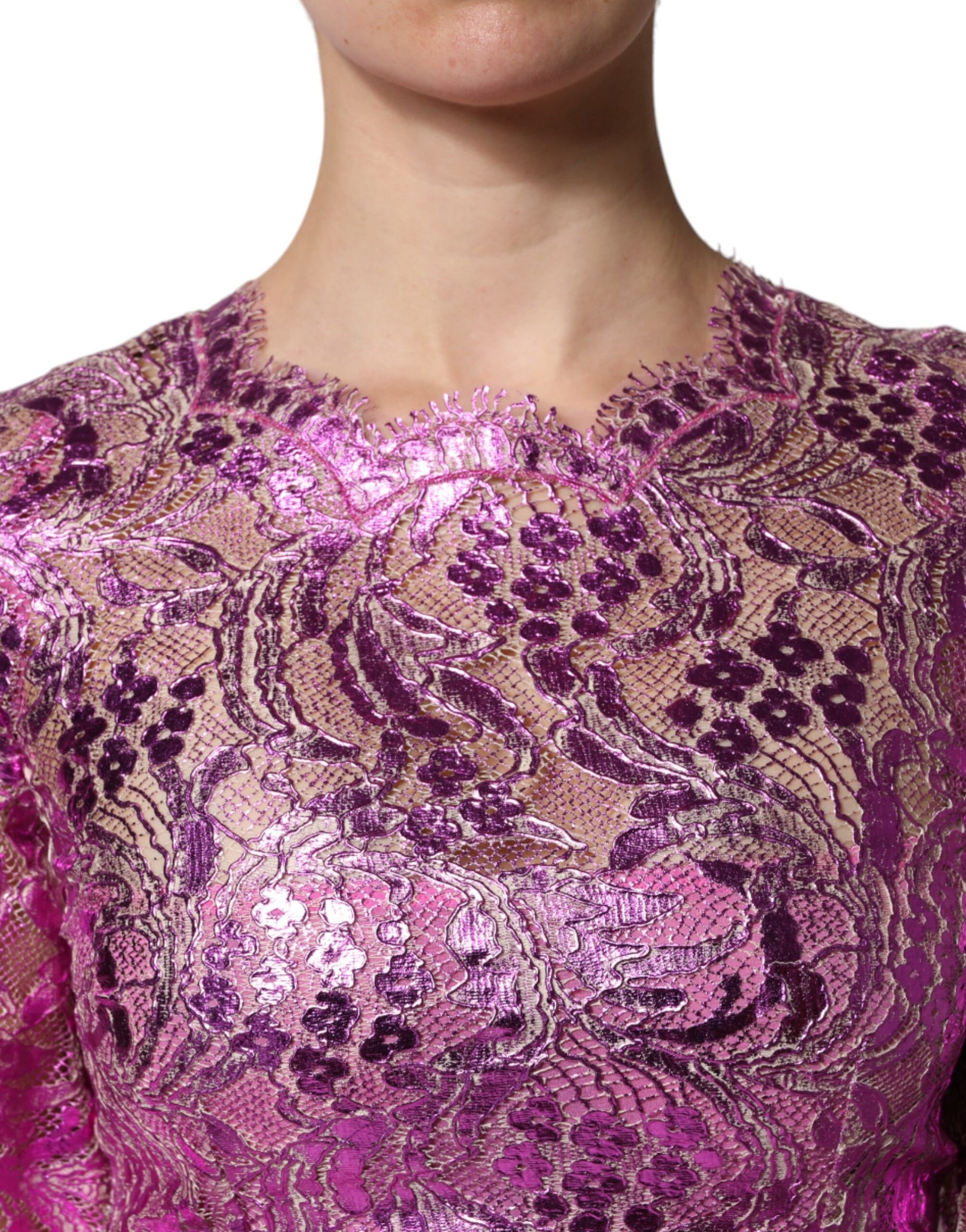 Dolce & Gabbana Metallic Fuchsia Floral Sheath Mini Dress | Regal Royce