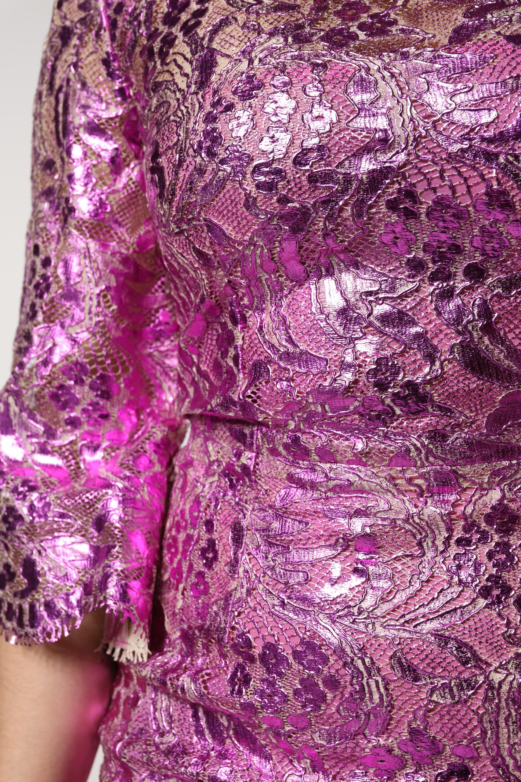 Dolce & Gabbana Metallic Fuchsia Floral Sheath Mini Dress | Regal Royce