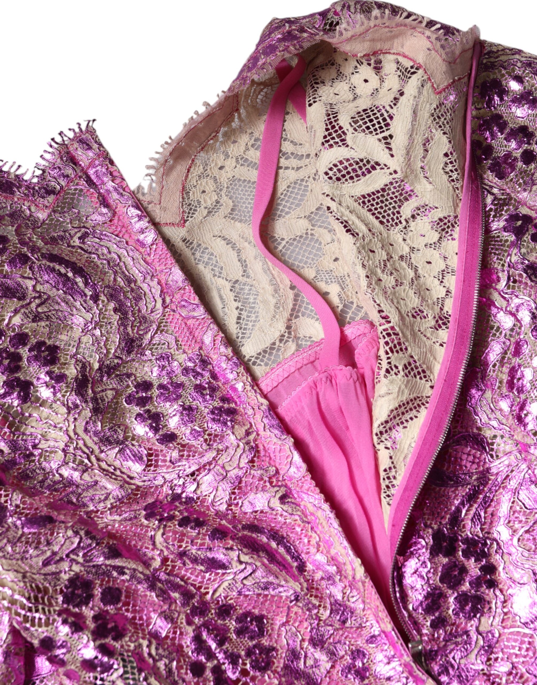 Dolce & Gabbana Metallic Fuchsia Floral Sheath Mini Dress | Regal Royce