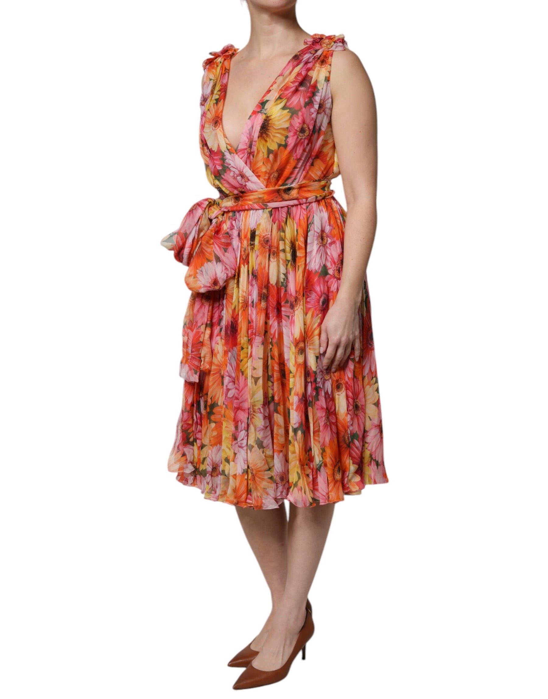 Dolce & Gabbana Multicolor Floral Silk V-neck Chiffon Dress | Regal Royce