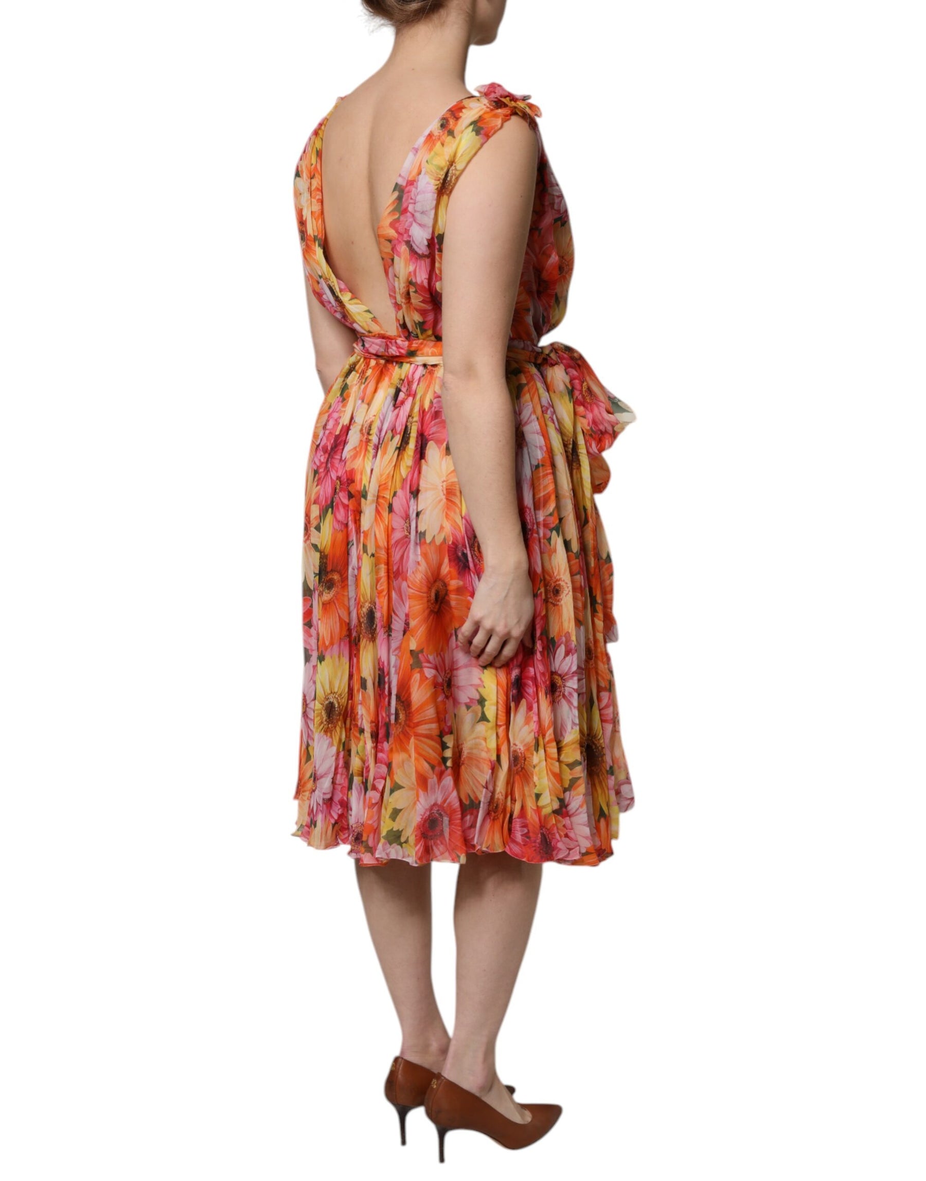 Dolce & Gabbana Multicolor Floral Silk V-neck Chiffon Dress | Regal Royce