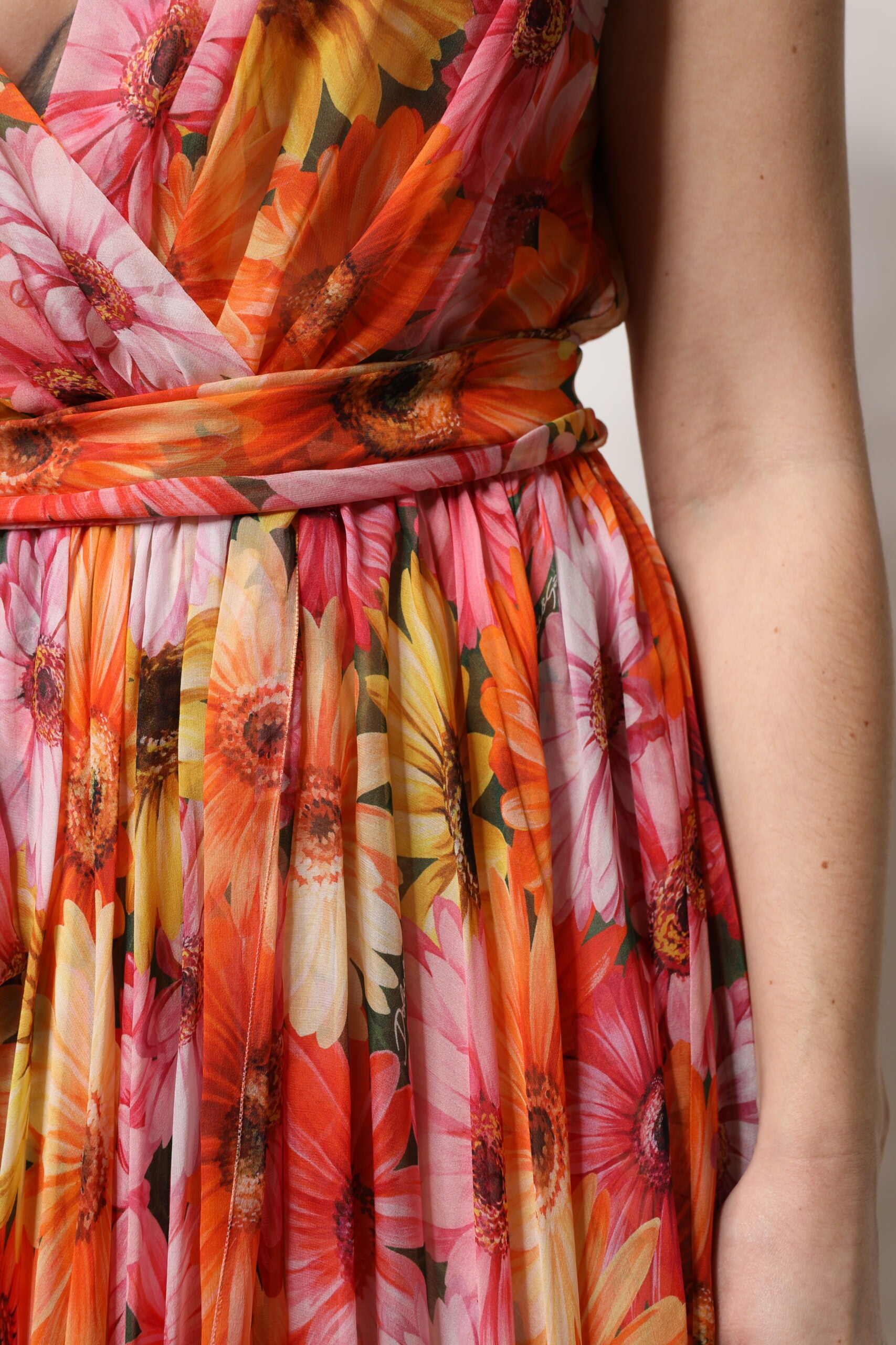 Dolce & Gabbana Multicolor Floral Silk V-neck Chiffon Dress | Regal Royce
