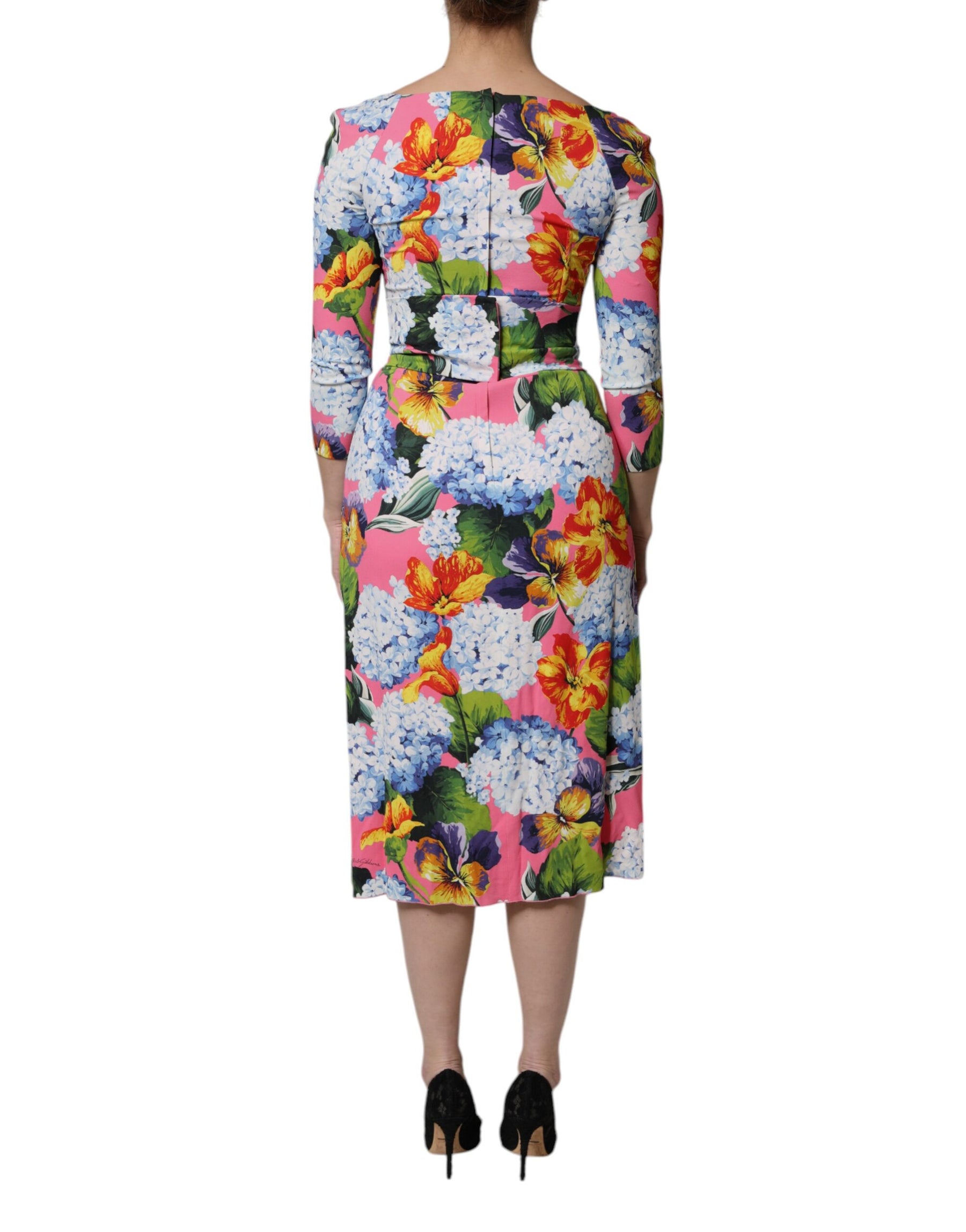Dolce & Gabbana Multicolor Floral Side Slit Midi Dress | Regal Royce
