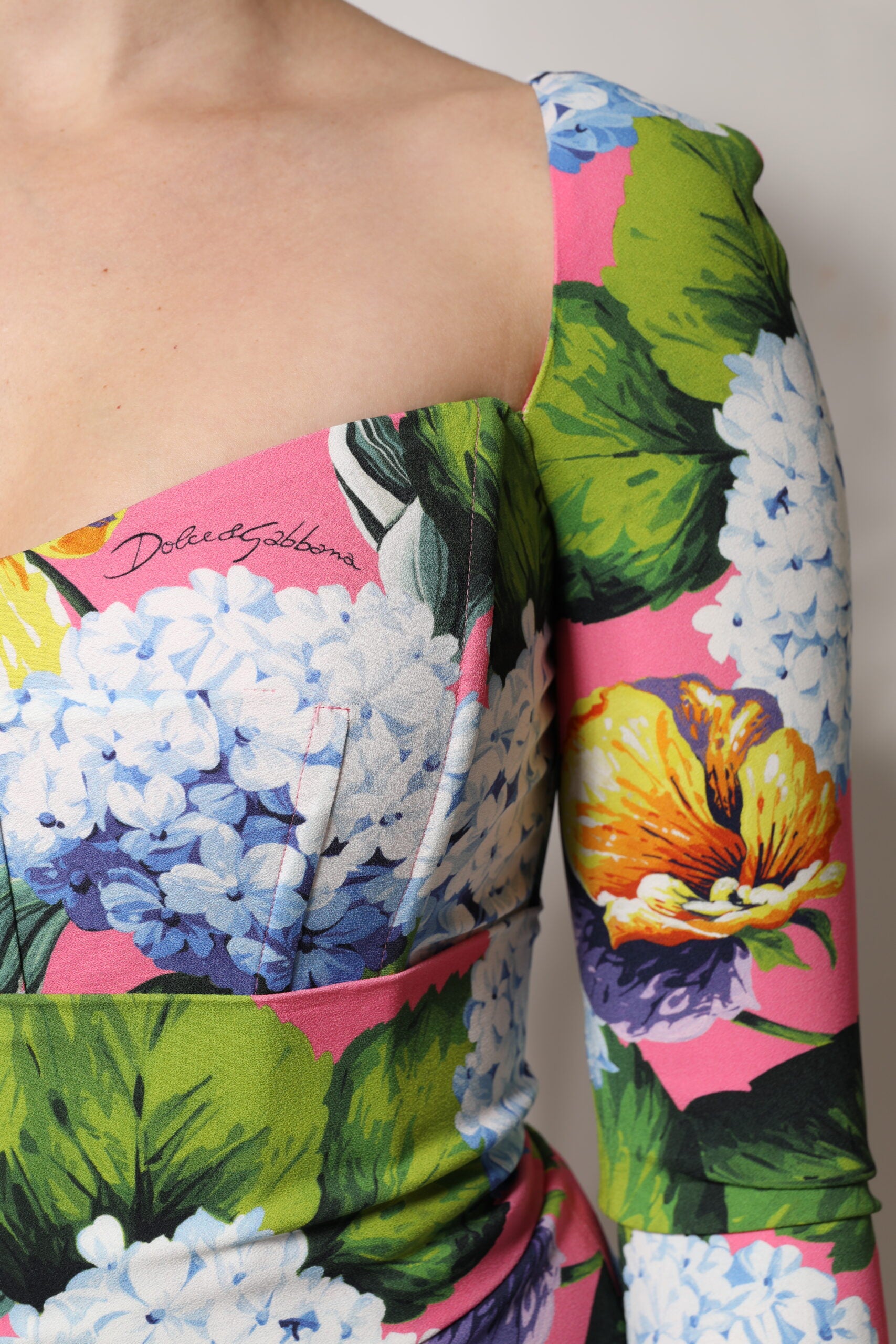 Dolce & Gabbana Multicolor Floral Side Slit Midi Dress | Regal Royce