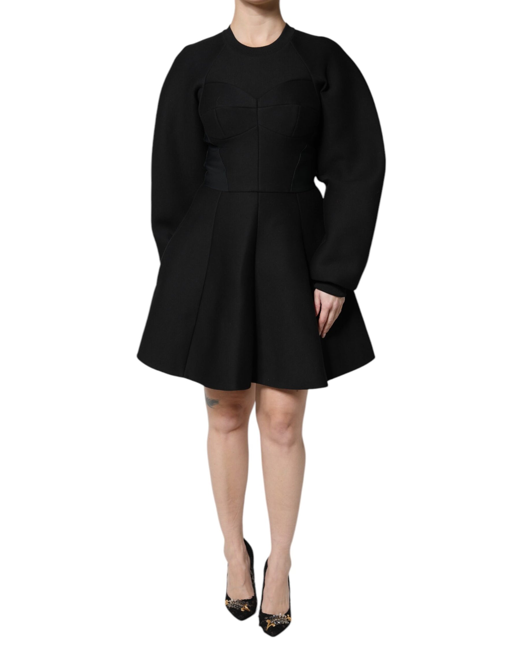 Dolce & Gabbana Black Cotton Long Sleeves A-line Mini Dress | Regal Royce