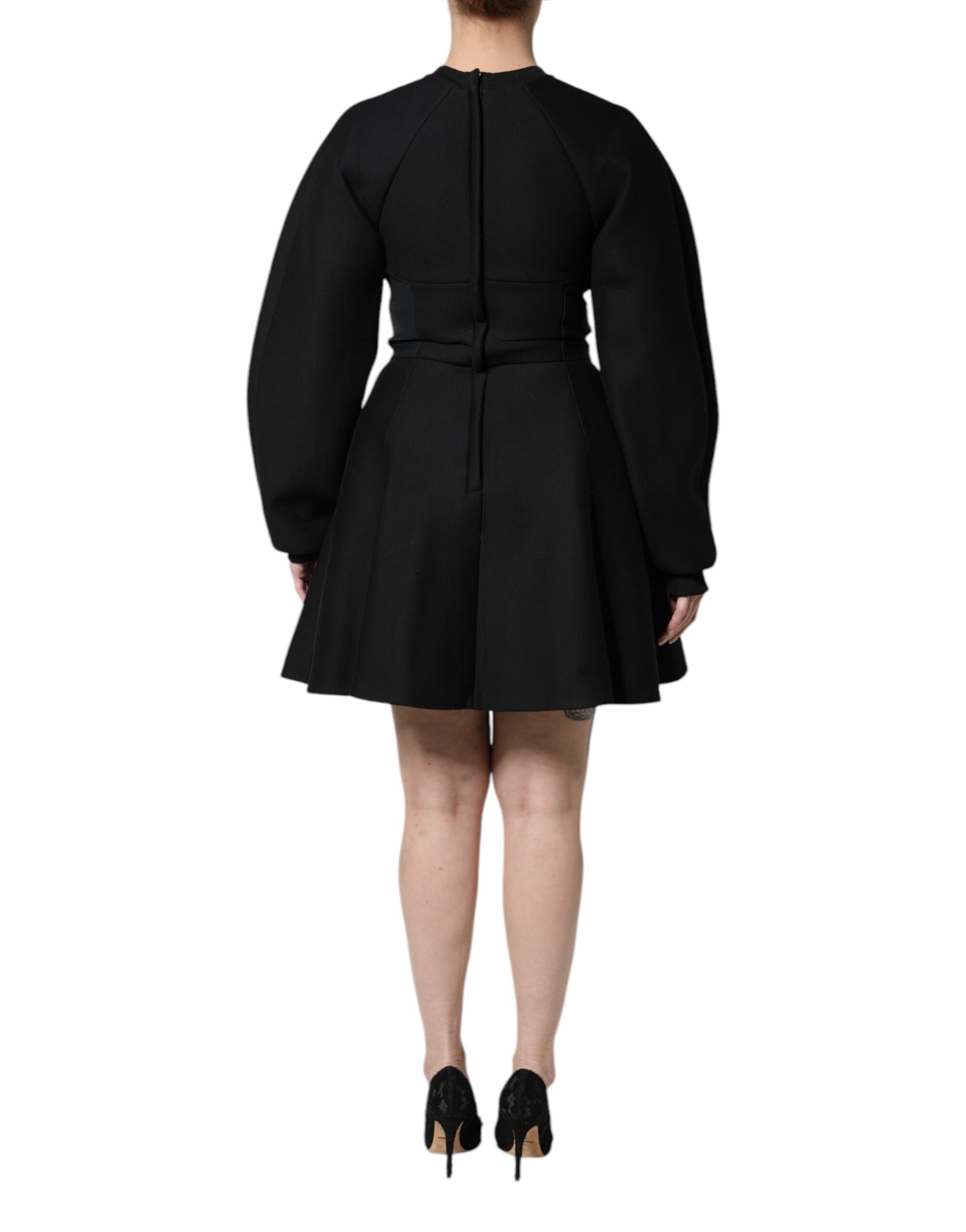 Dolce & Gabbana Black Cotton Long Sleeves A-line Mini Dress | Regal Royce