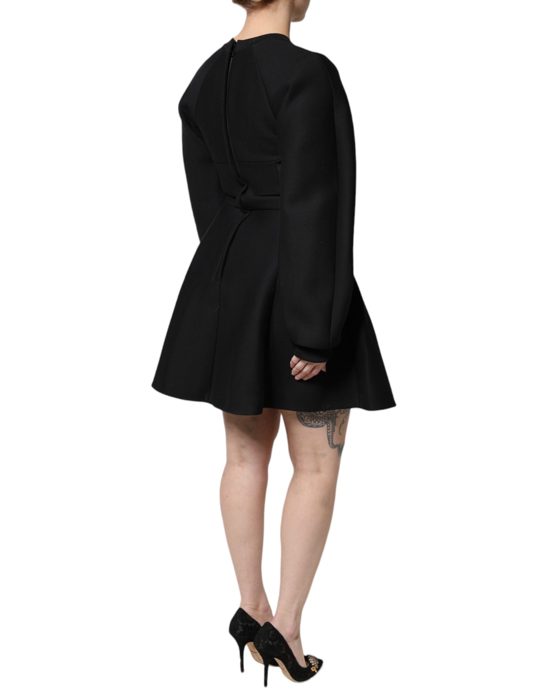 Dolce & Gabbana Black Cotton Long Sleeves A-line Mini Dress | Regal Royce
