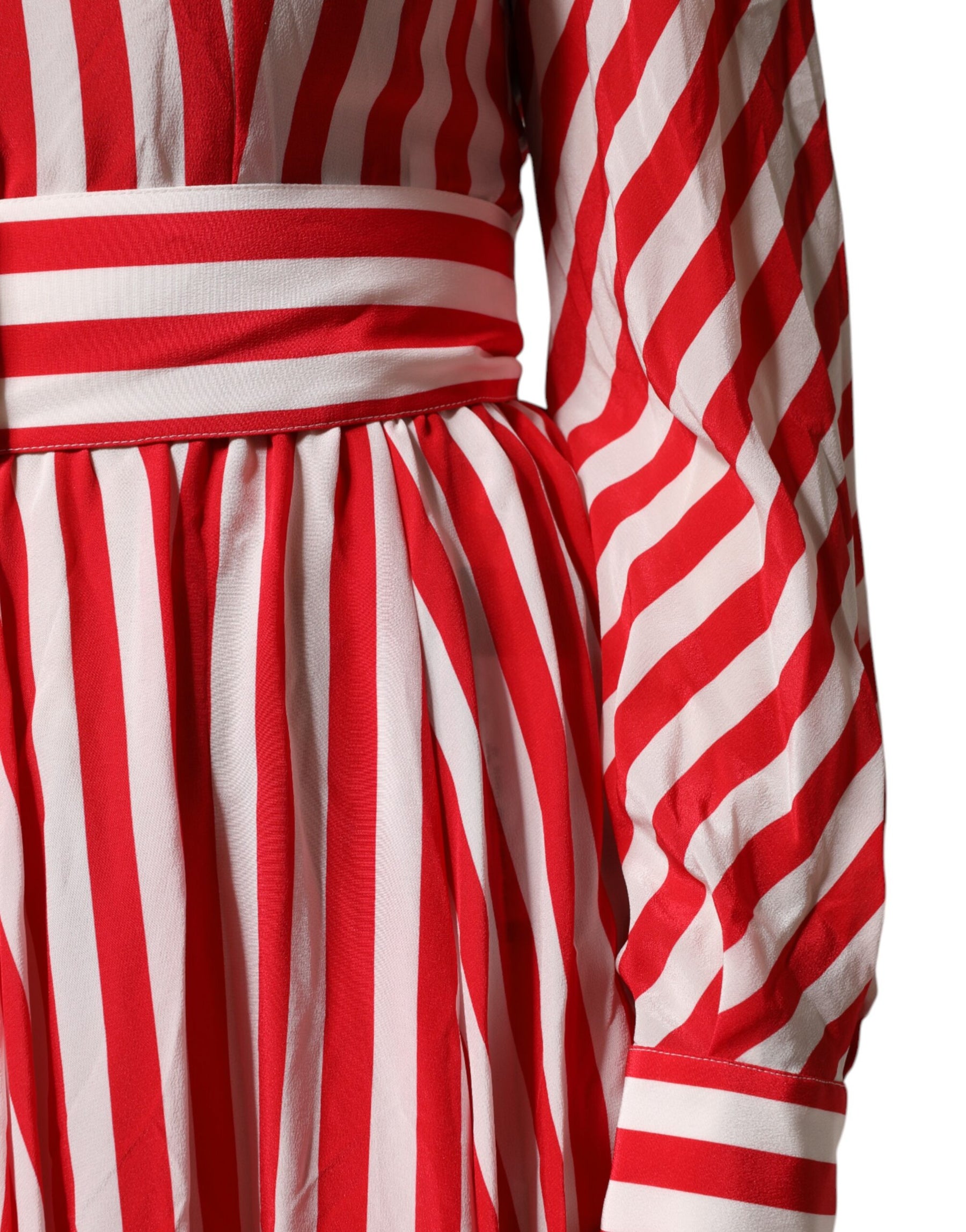 Dolce & Gabbana White Red Stripes Long Sleeves Midi Dress | Regal Royce