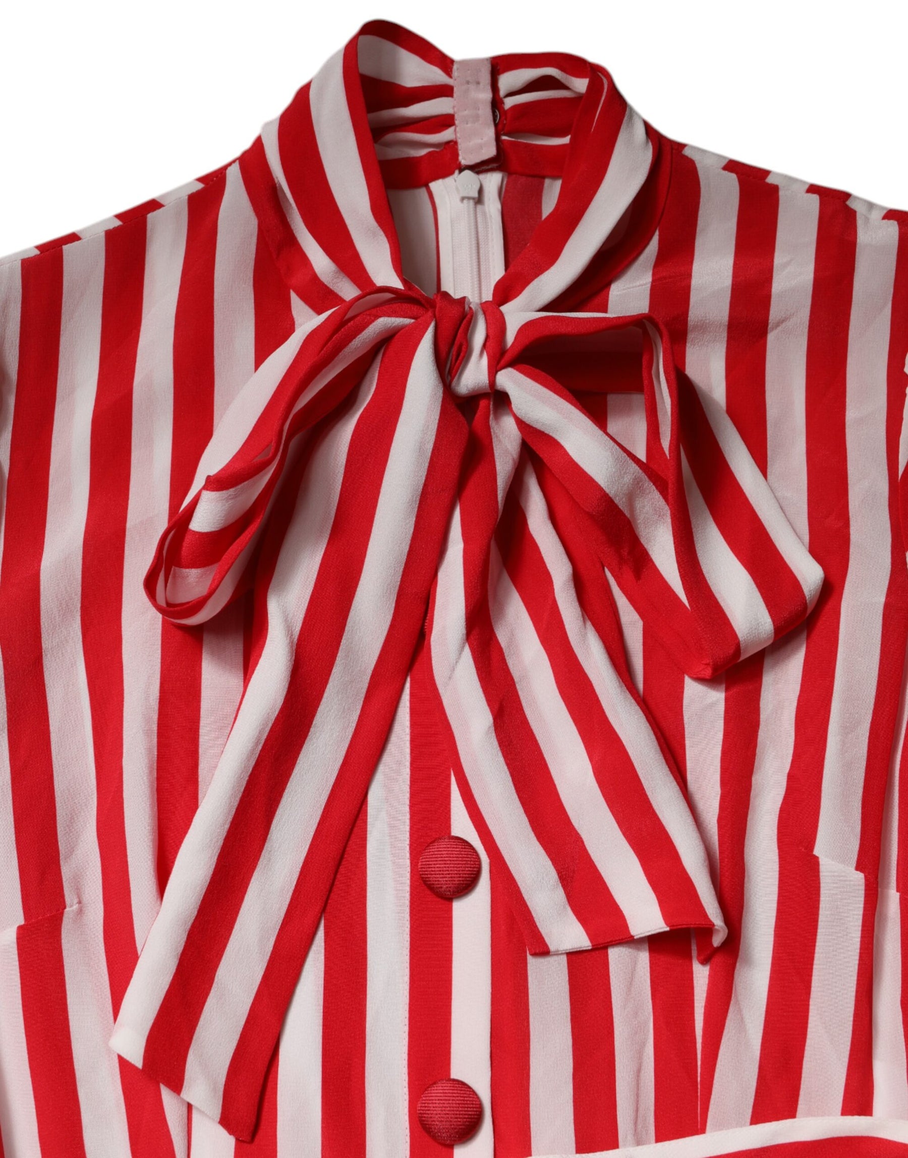 Dolce & Gabbana White Red Stripes Long Sleeves Midi Dress | Regal Royce